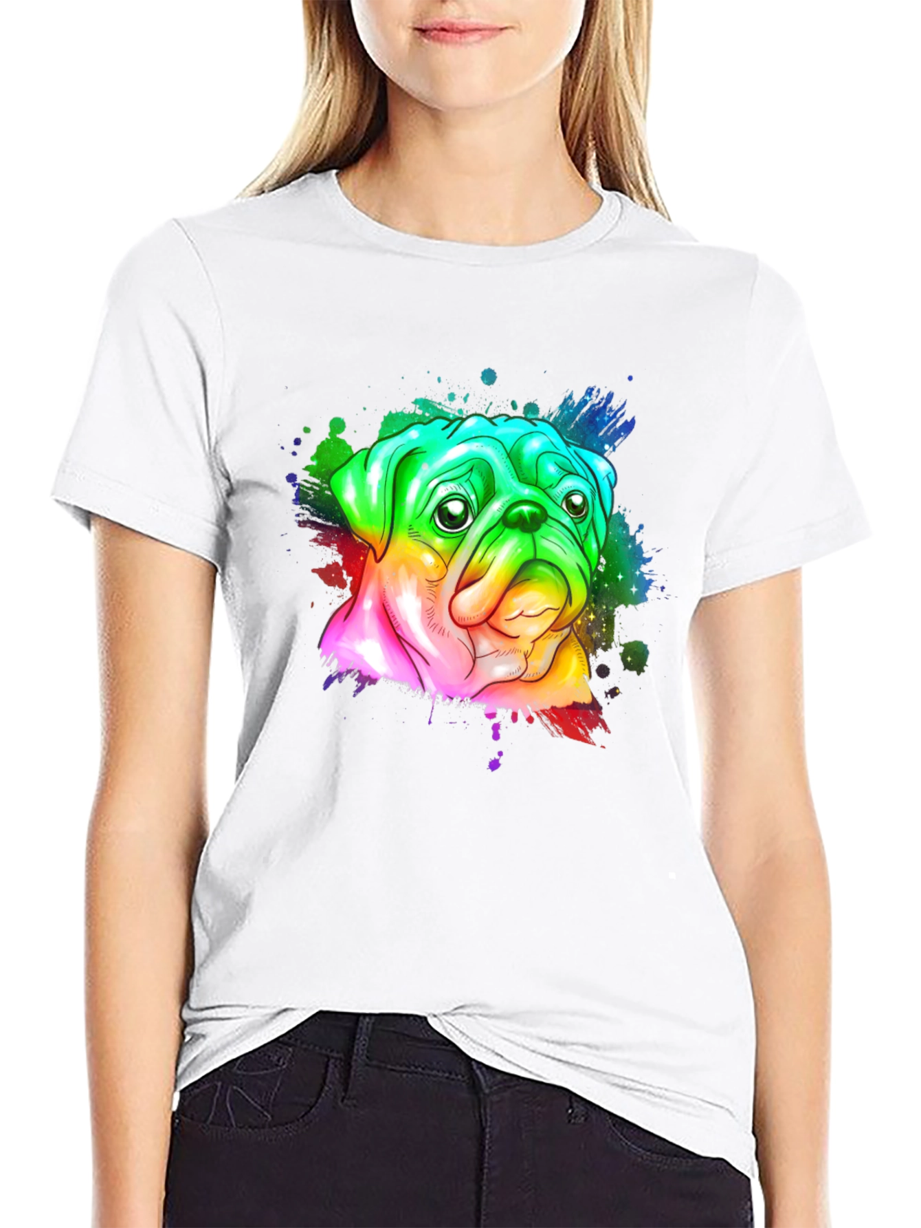 Black Rainbow Pug Graphic Tee - Men's Black T-Shirt view 9