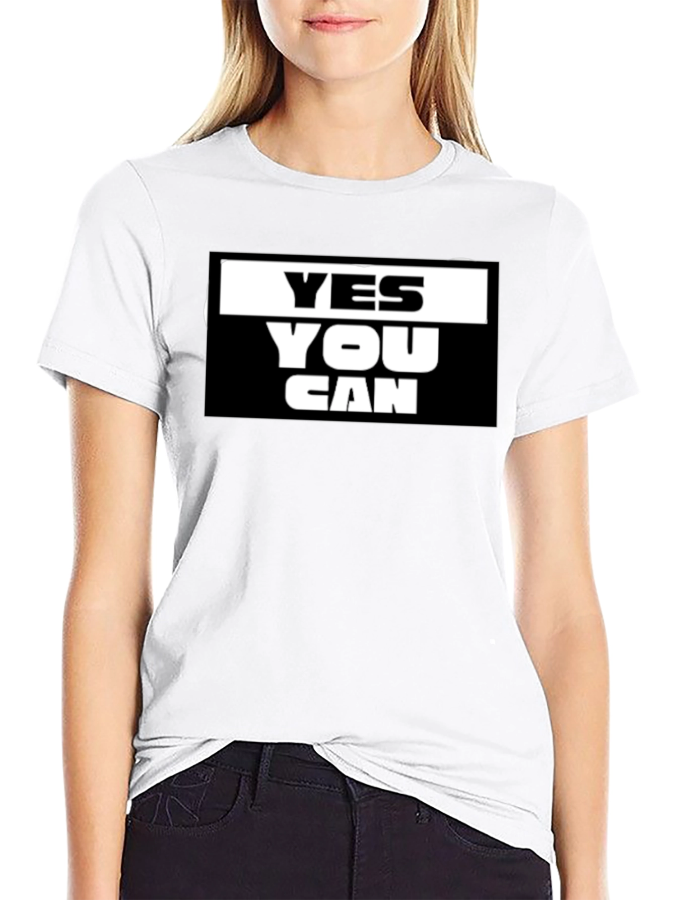 Black Motivational Yes You Can Graphic Tee - Black view 9