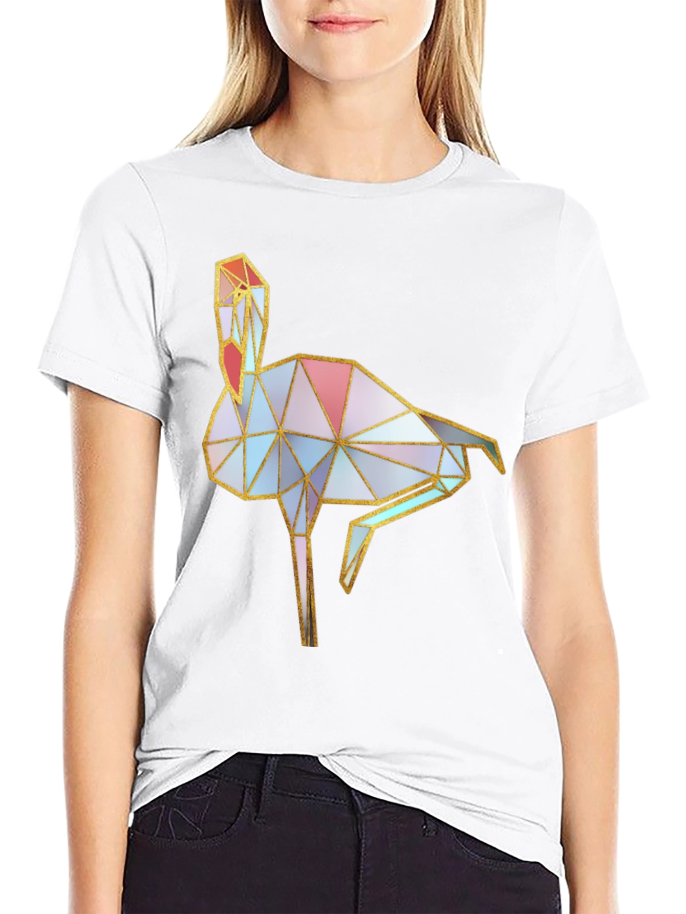 Black Geometric Flamingo Graphic Black T-Shirt view 9