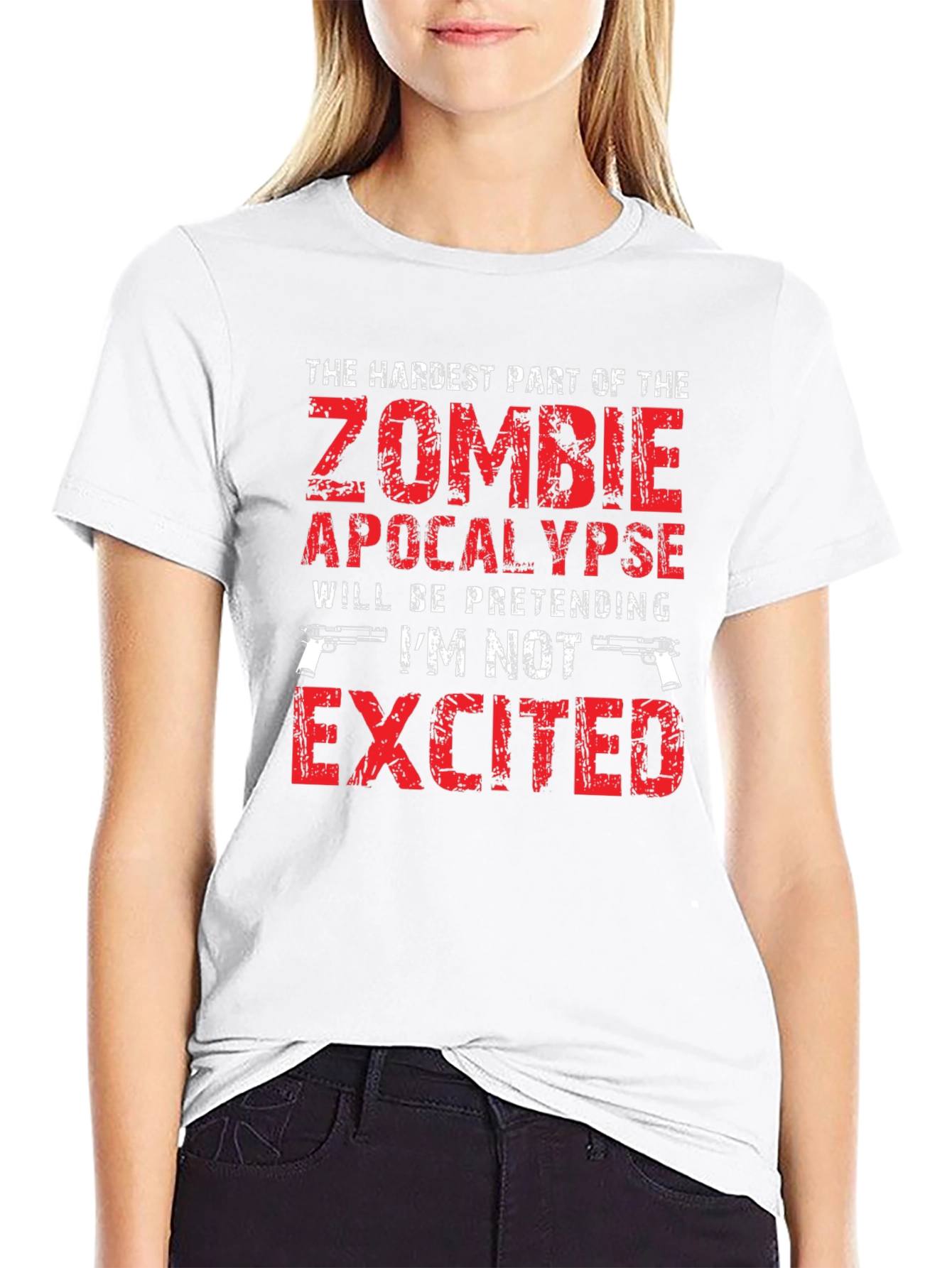 Black Zombie Apocalypse Excited T-Shirt Funny Novelty Tee view 9