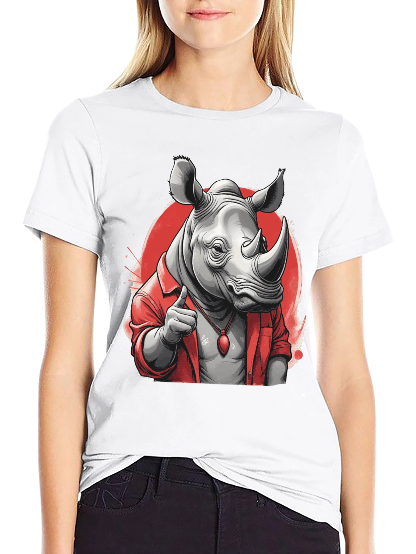 Black Cool Rhino in Shirt Graphic T-Shirt view 9