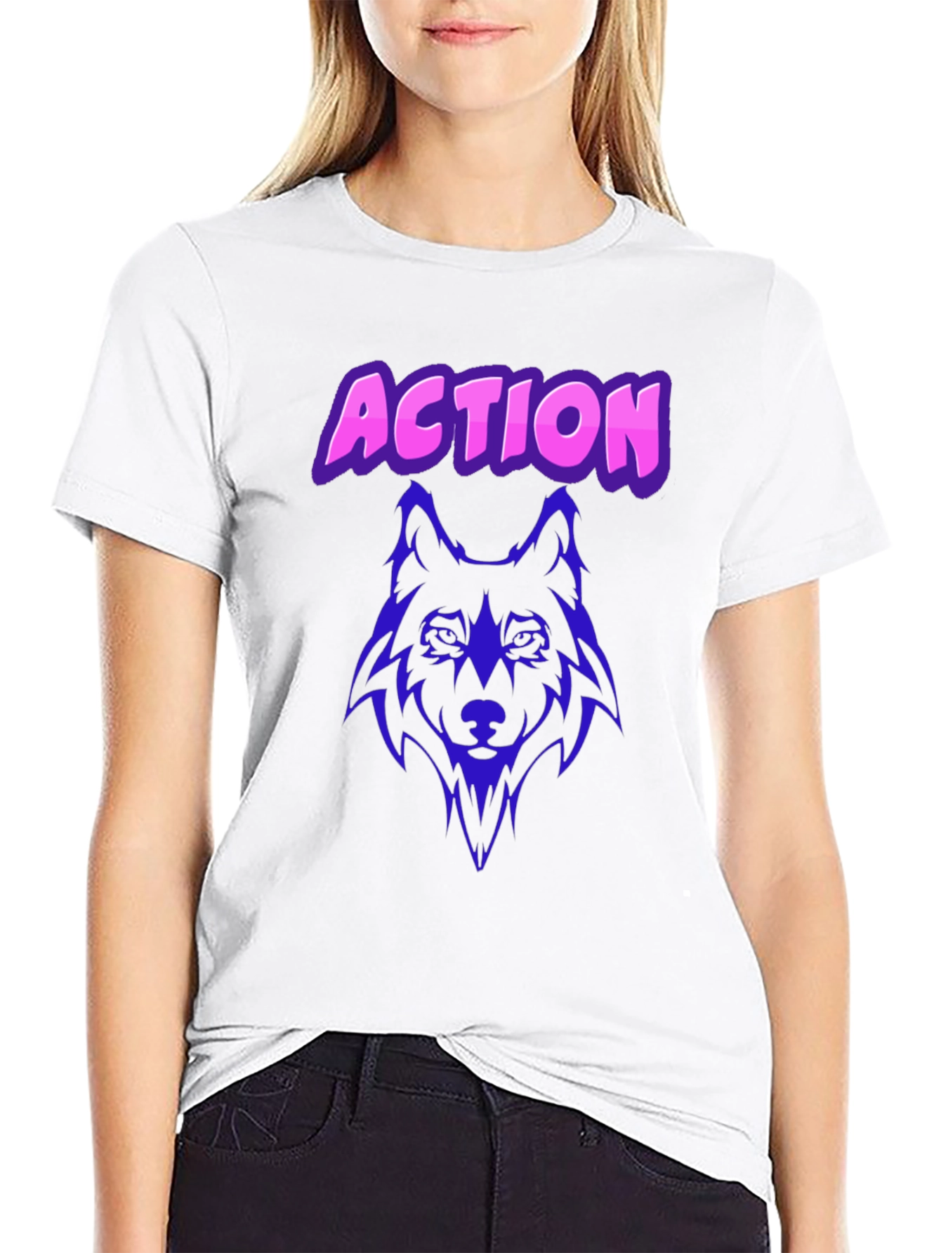 Black Action Wolf Graphic Tee - Black Cotton T-Shirt view 9