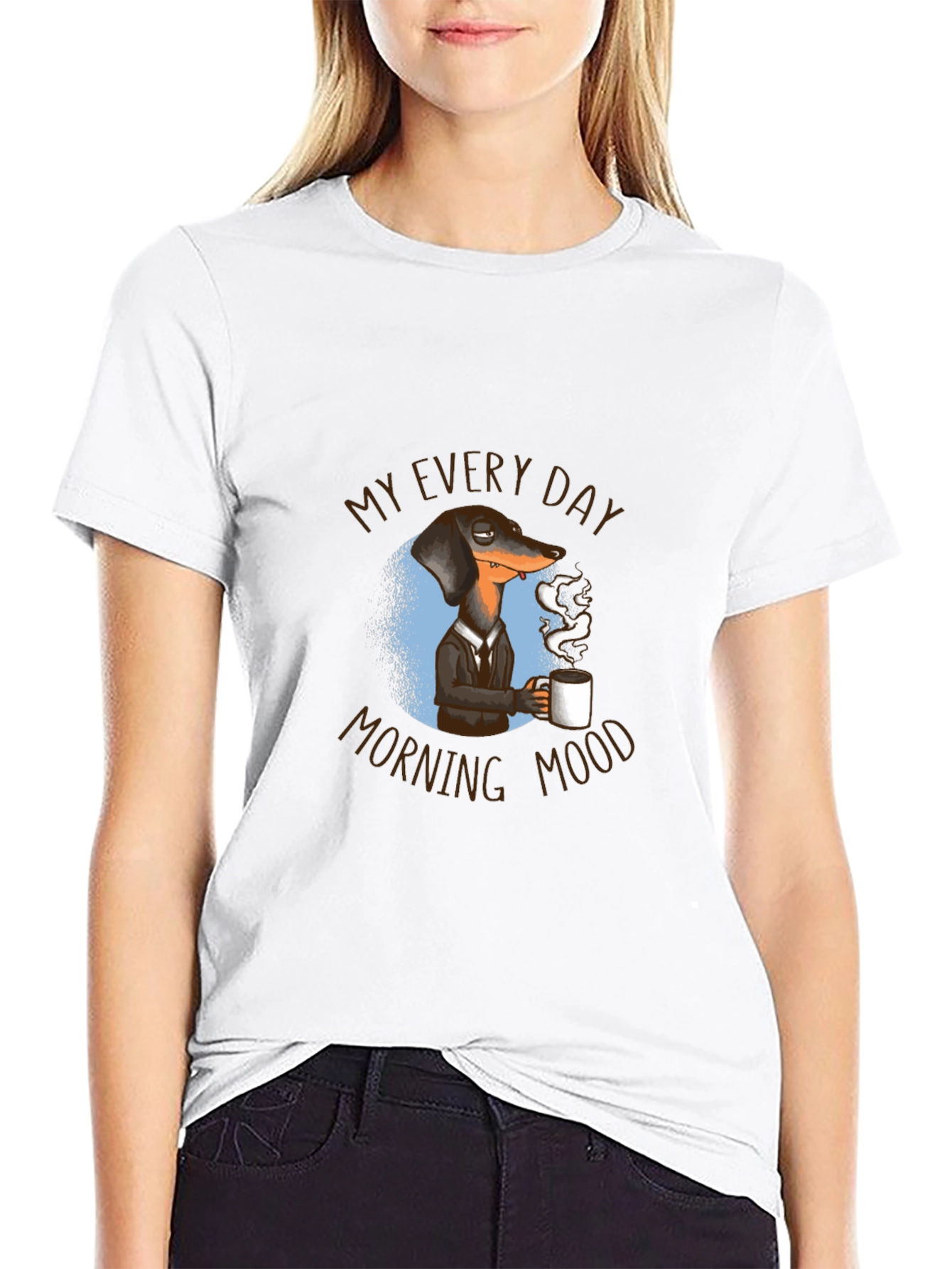 Black My Everyday Morning Mood Dachshund Graphic Tee view 9