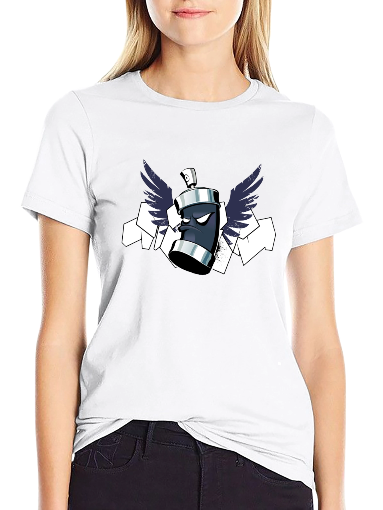 Black Edgy Graffiti Spray Can Graphic Tee - Black Cotton Blend view 9