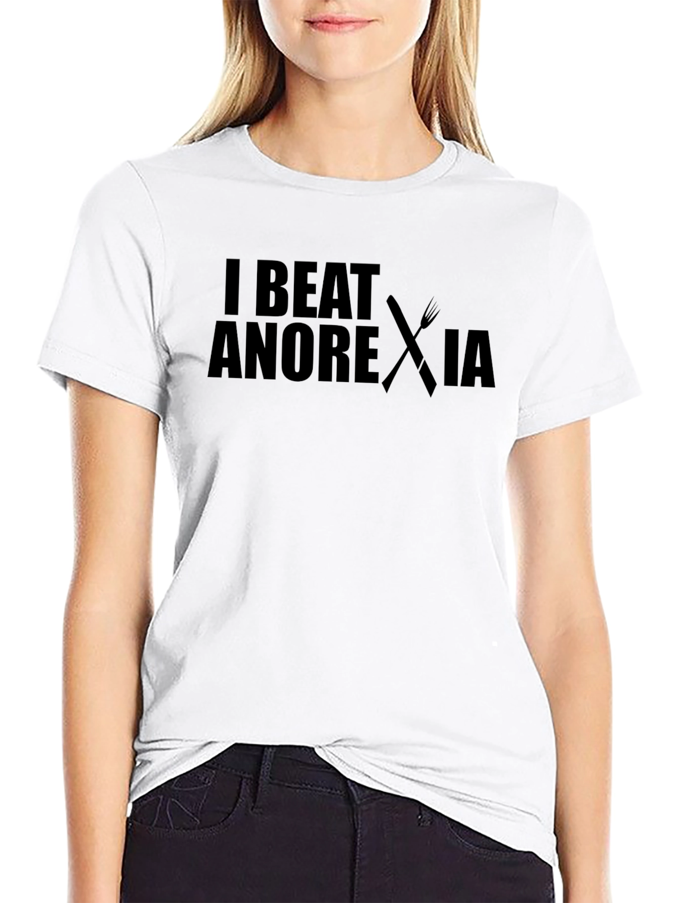 Black I Beat Anorexia Graphic T-Shirt - Unisex view 9