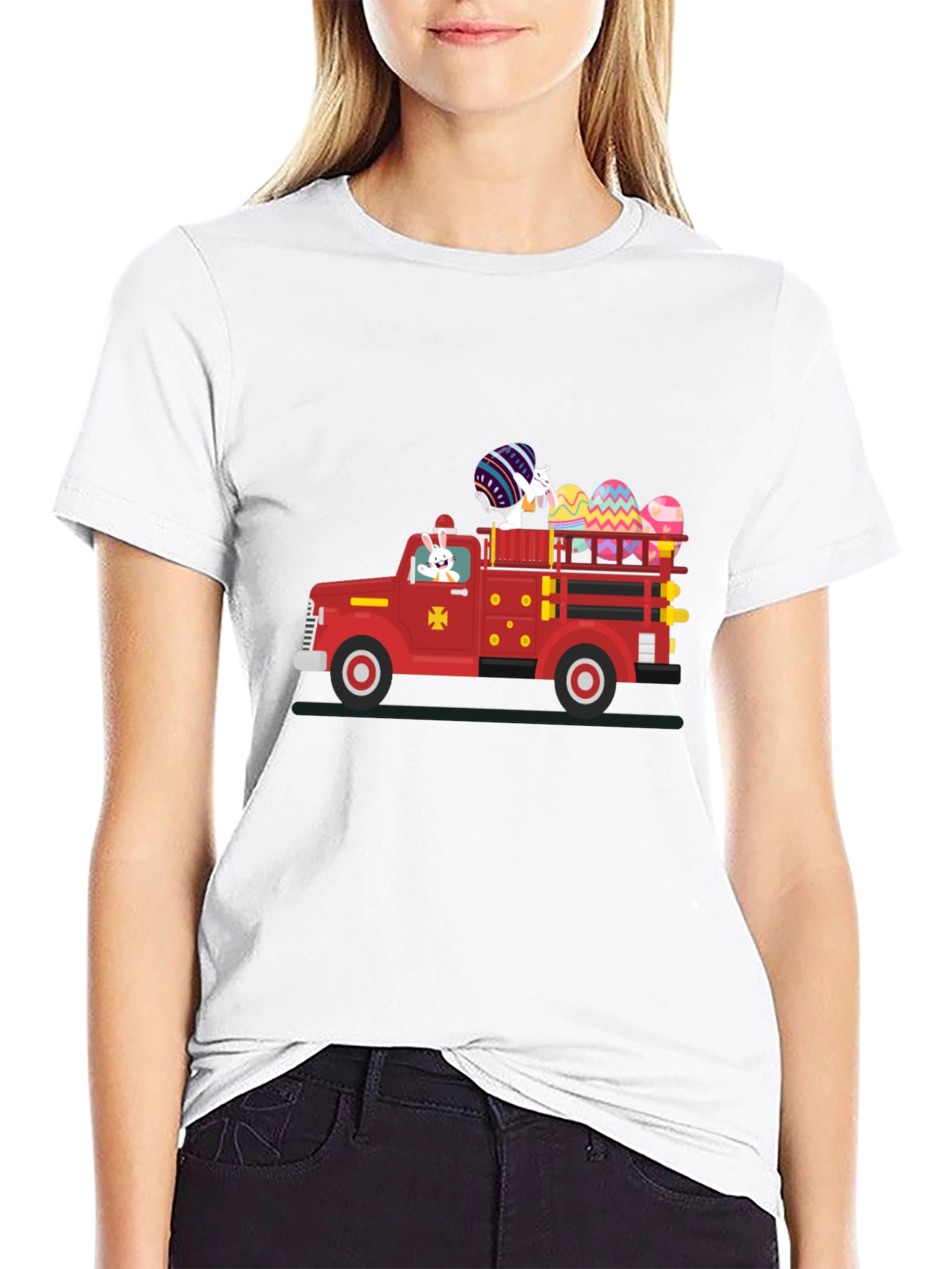 Camiseta Negra con Diseño de Camión de Pascua
