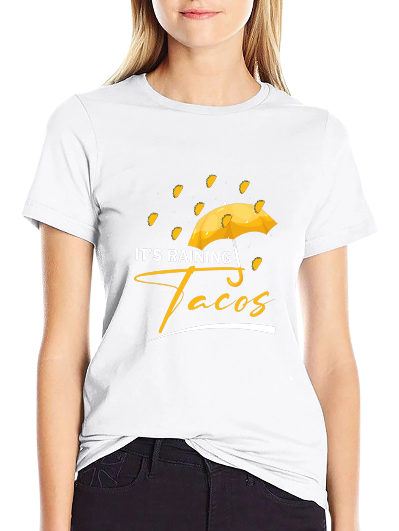 Black It's Raining Tacos Black Graphic T-Shirt view 9