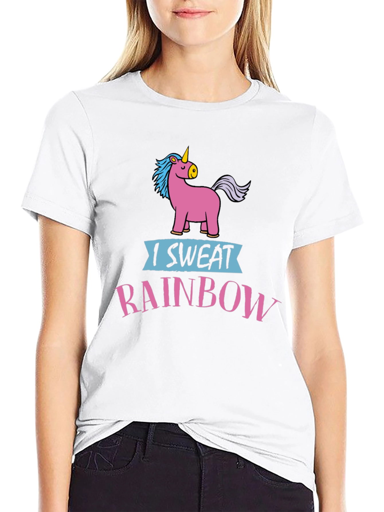 Black I Sweat Rainbows Unicorn T-Shirt Black Cotton view 9