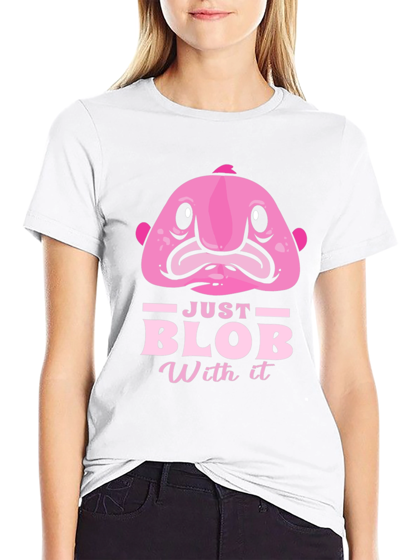 Black Just Blob With It Funny Pink Fish T-Shirt view 9