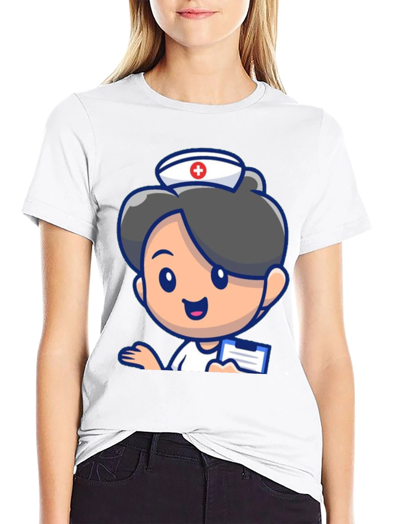 Black Cartoon Nurse Graphic Tee - Novelty Black T-Shirt view 9