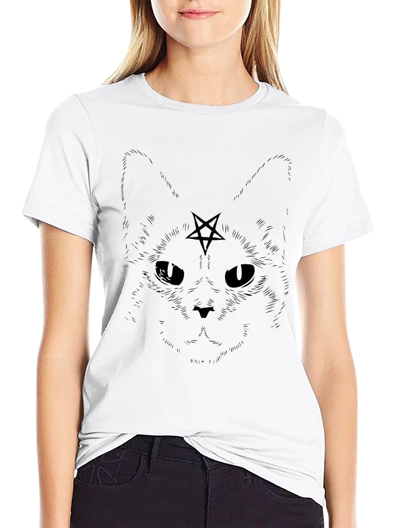 Black Occult Cat T-Shirt - Black Graphic Tee view 9