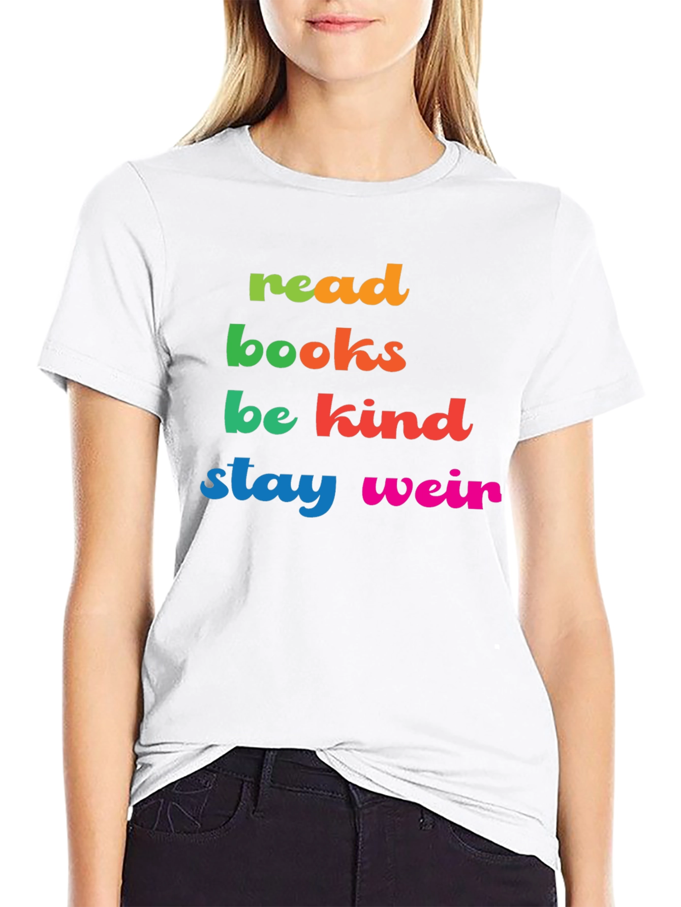 Black Read Books Be Kind Stay Weird Graphic Tee view 9