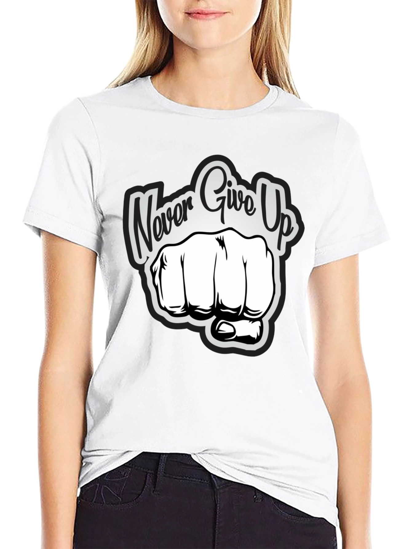 Black Never Give Up Graphic Print T-Shirt view 9