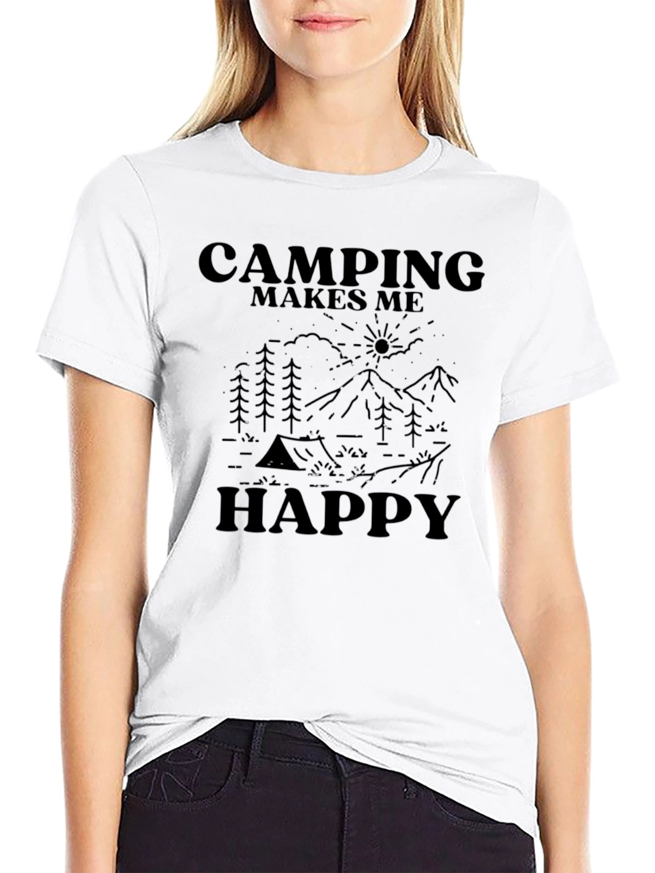 Black Camping Makes Me Happy T-Shirt - Adventure Graphic Tee view 9