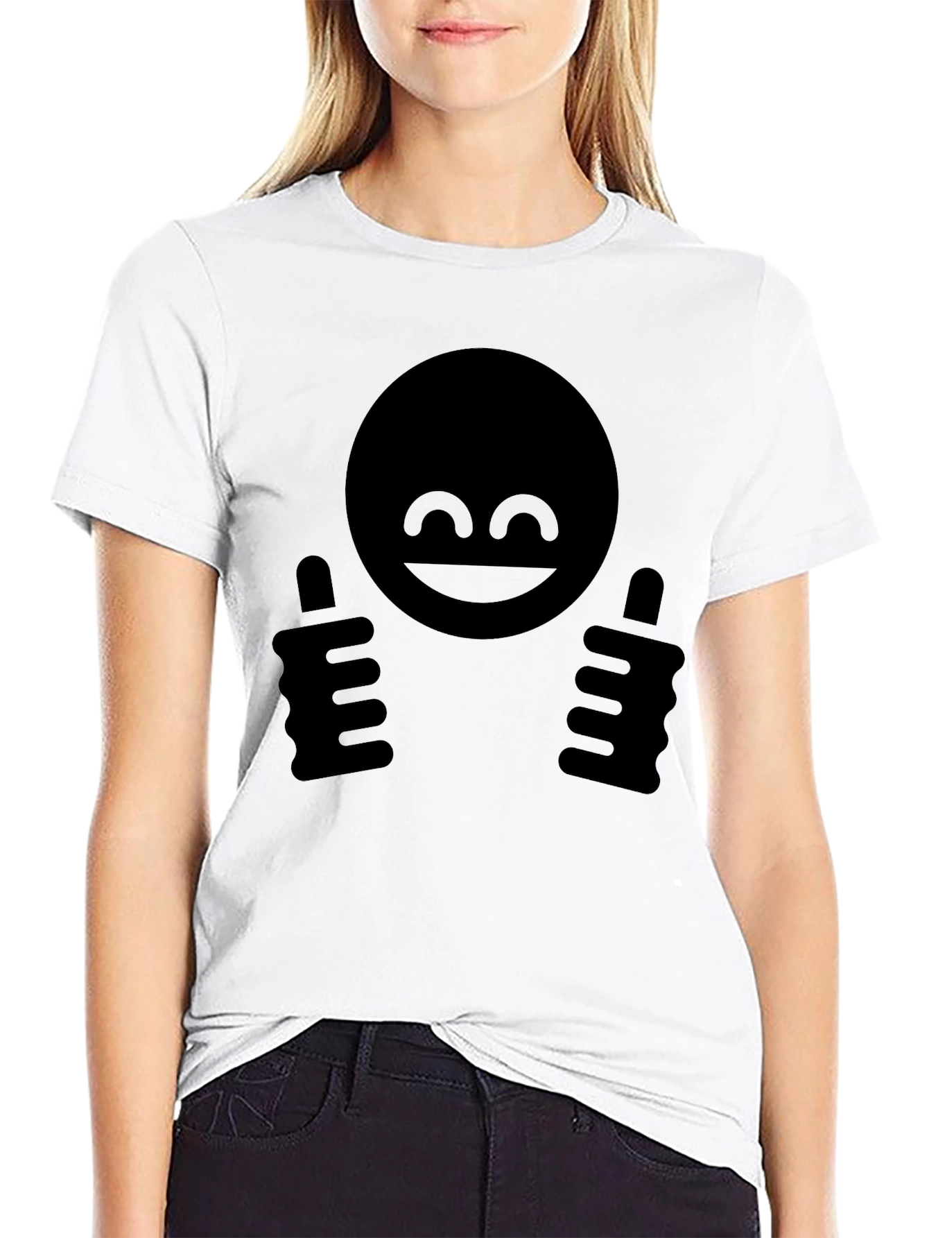 Black Thumbs Up Smiley Face Graphic T-Shirt view 9