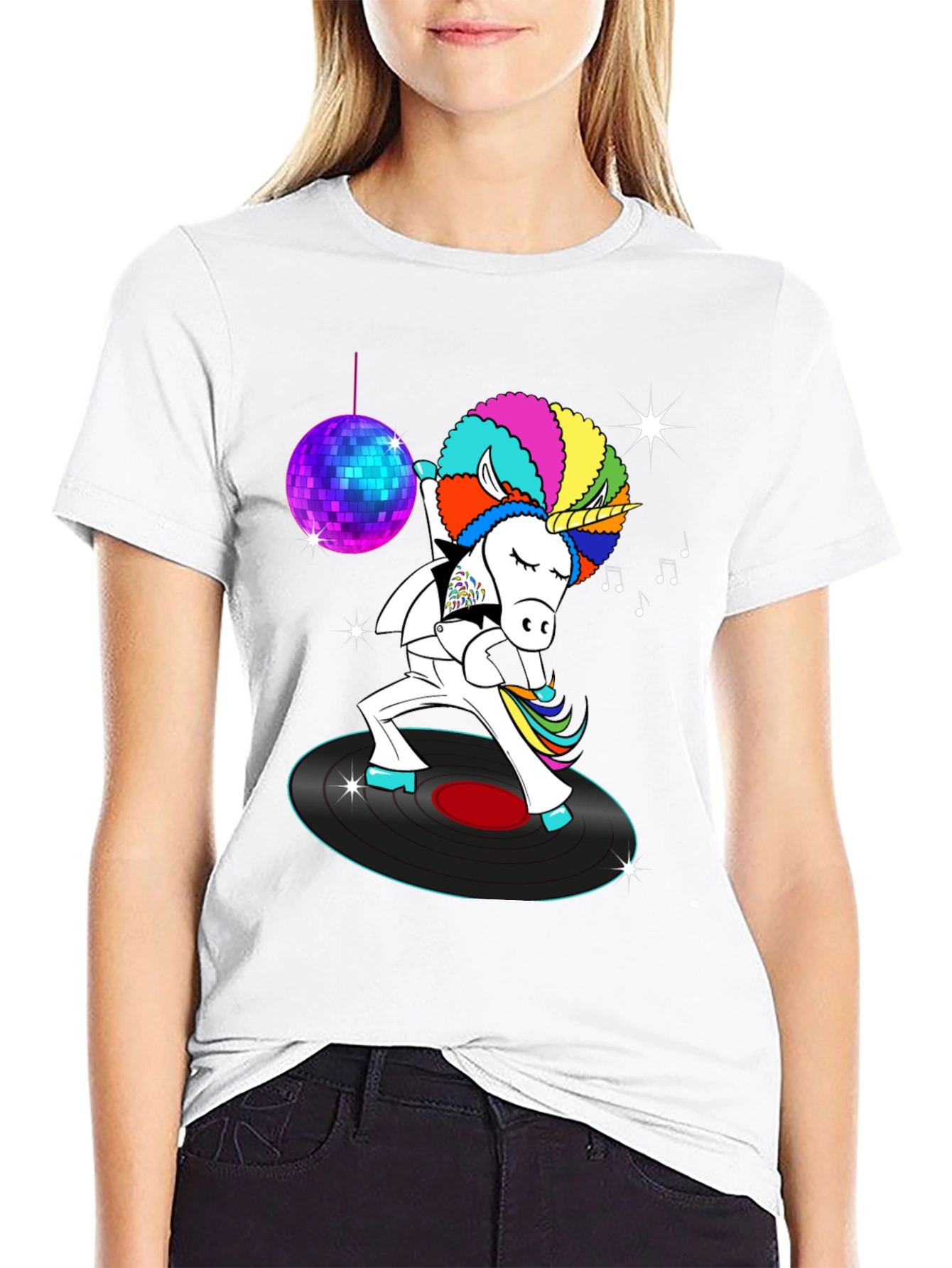 Black Disco Unicorn Graphic T-Shirt - Funky Dance Tee view 9