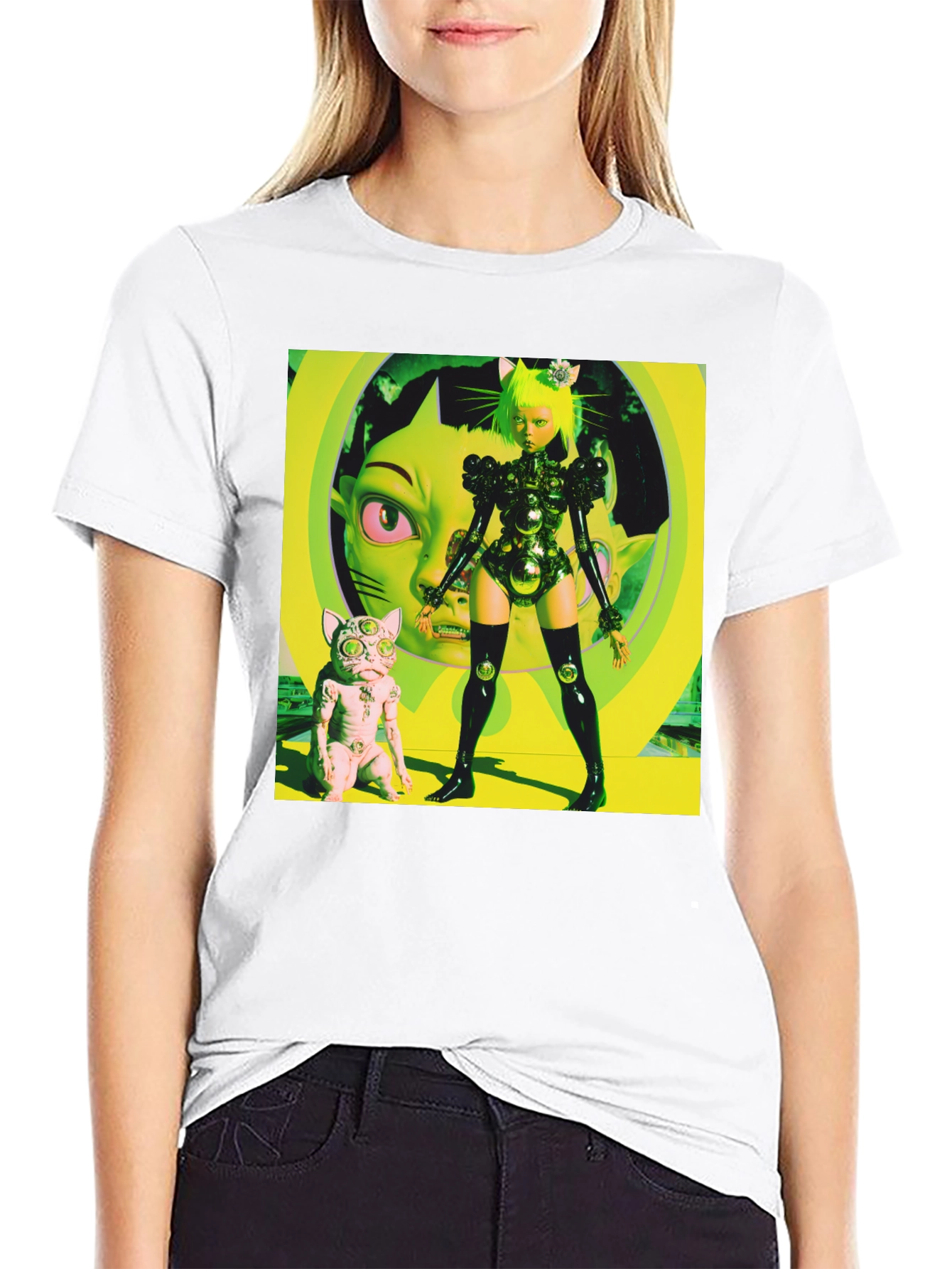 Black Cyberpunk Cat Girl T-Shirt - Bold Graphic Tee view 9