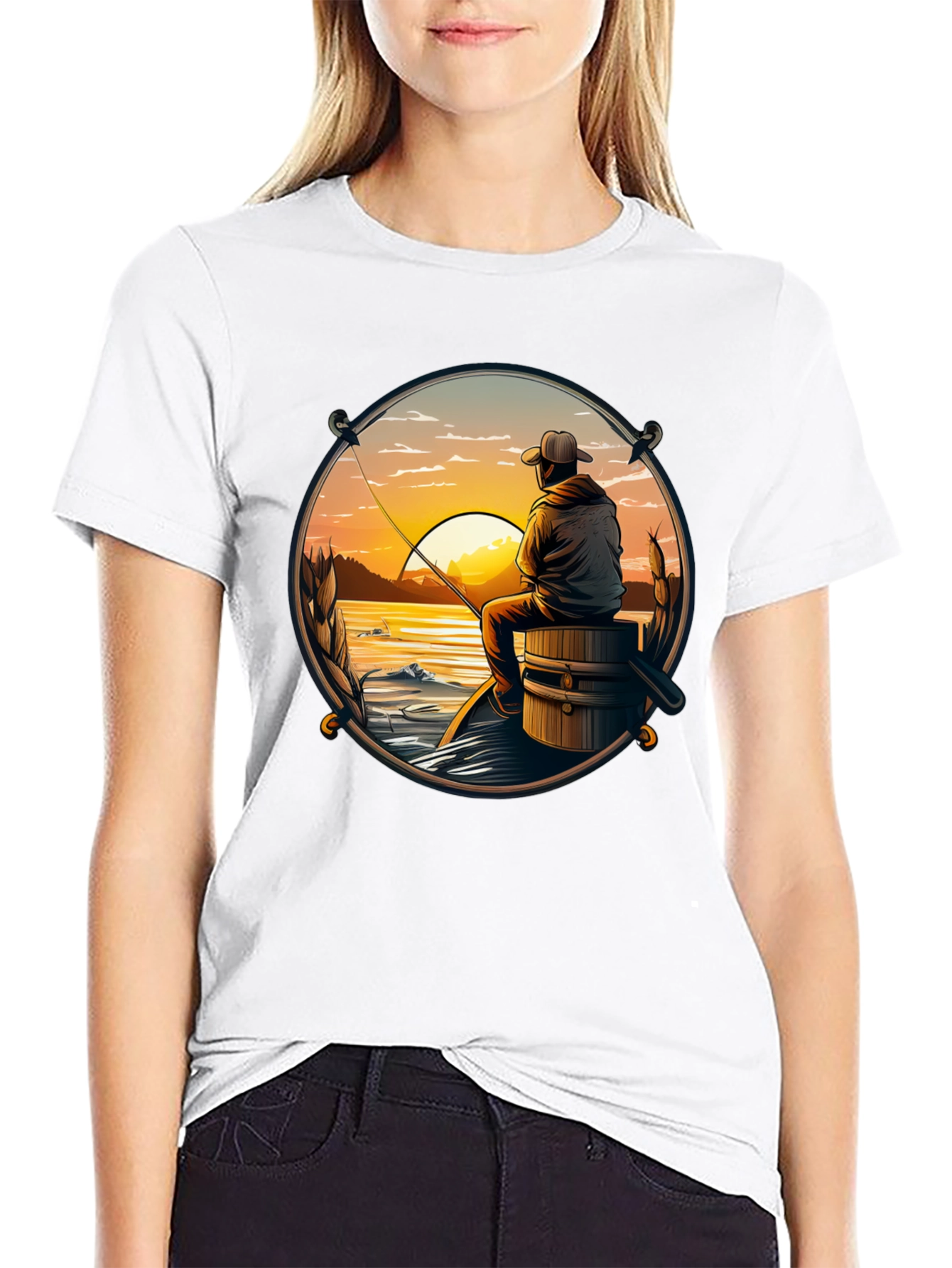 Black Fishing Sunset T-Shirt view 9