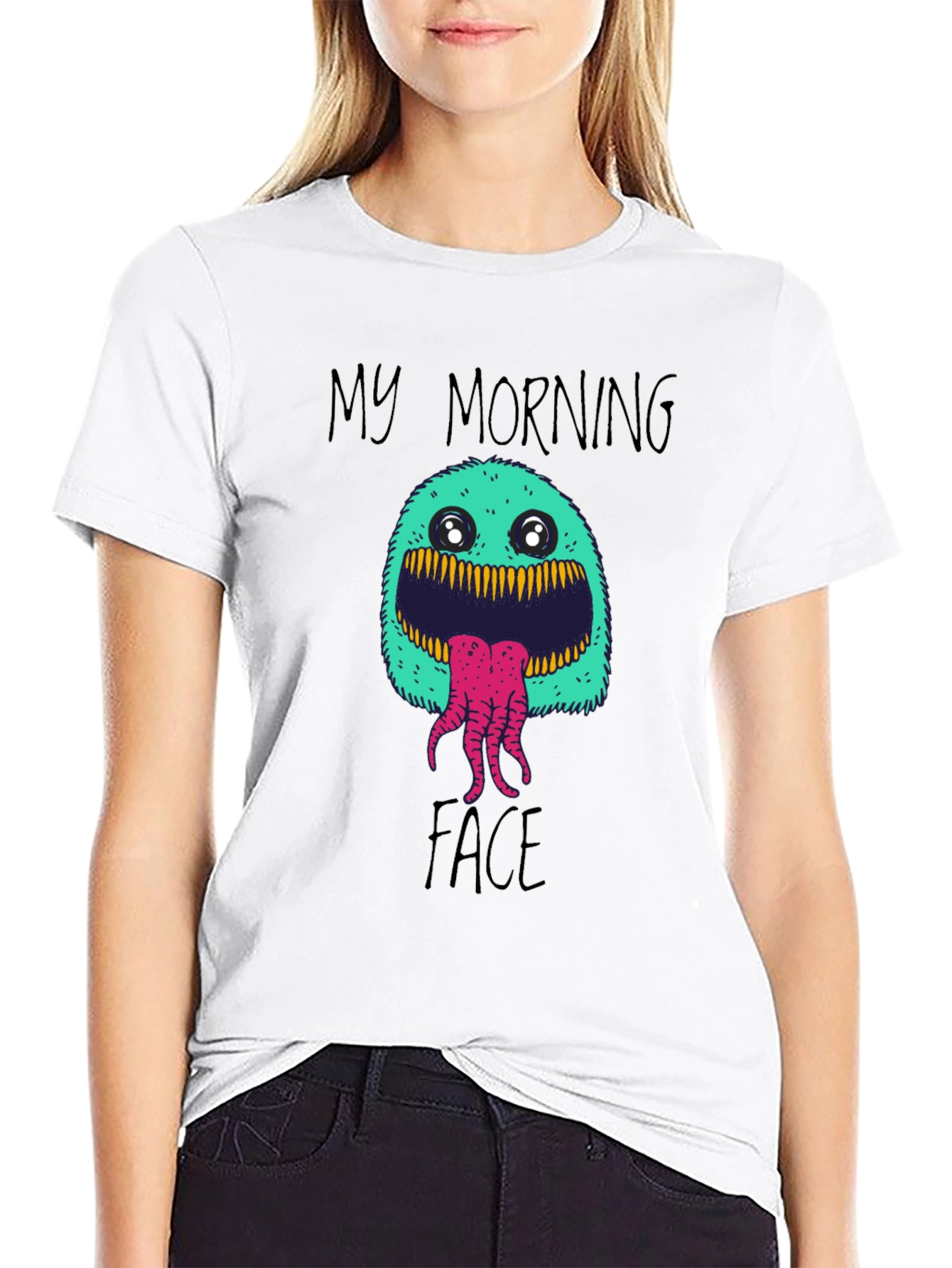 Black My Morning Face T-Shirt - Funny Monster Graphic Tee view 9