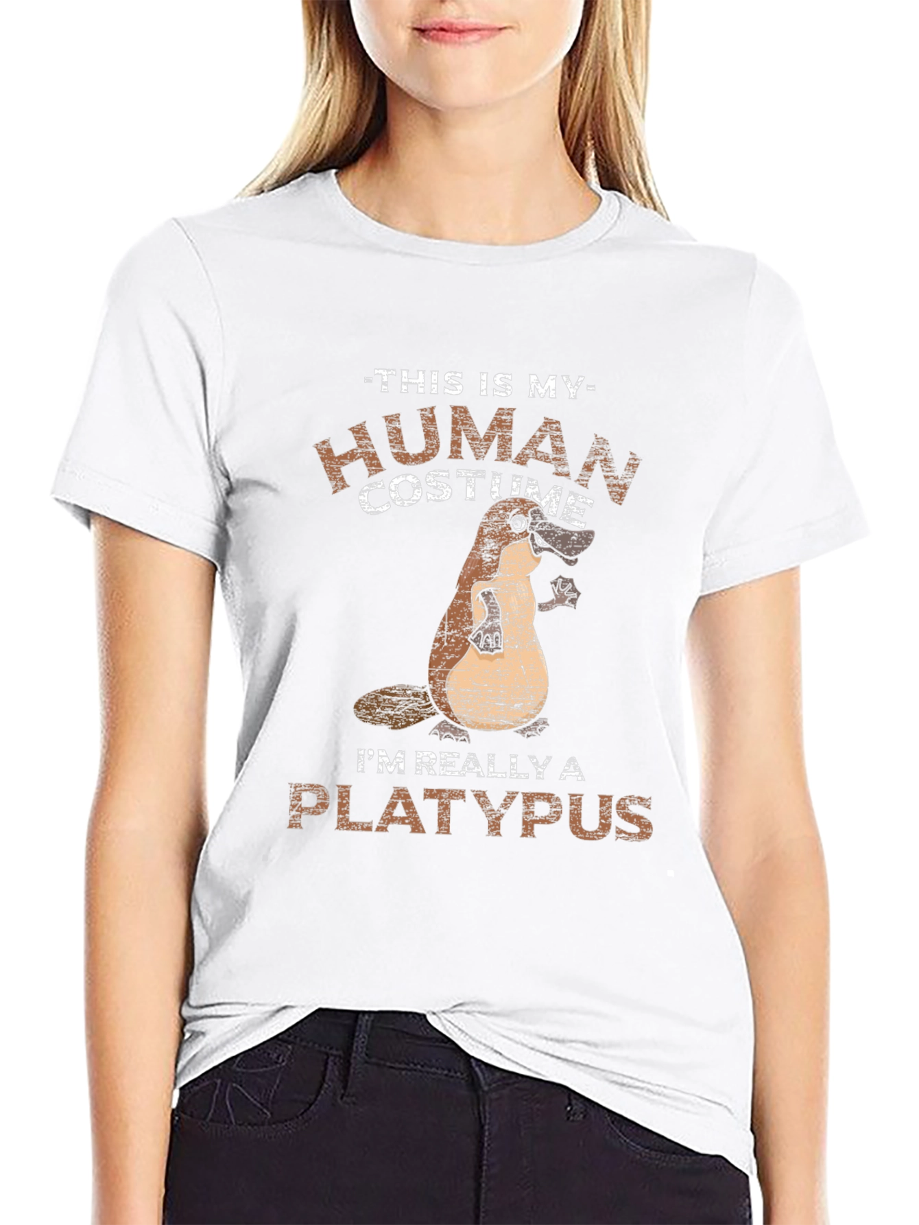 Black Human Costume I'm Really A Platypus Funny T-Shirt view 9