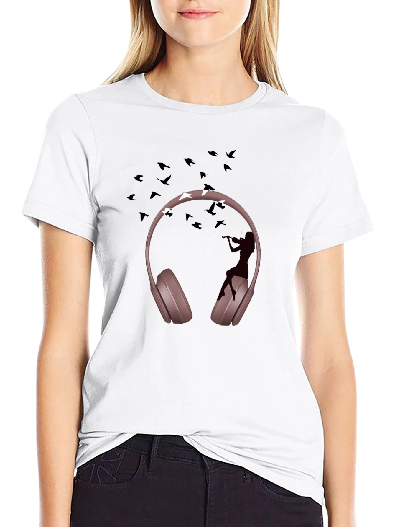 Black Headphones Music Graphic T-Shirt - Black view 9