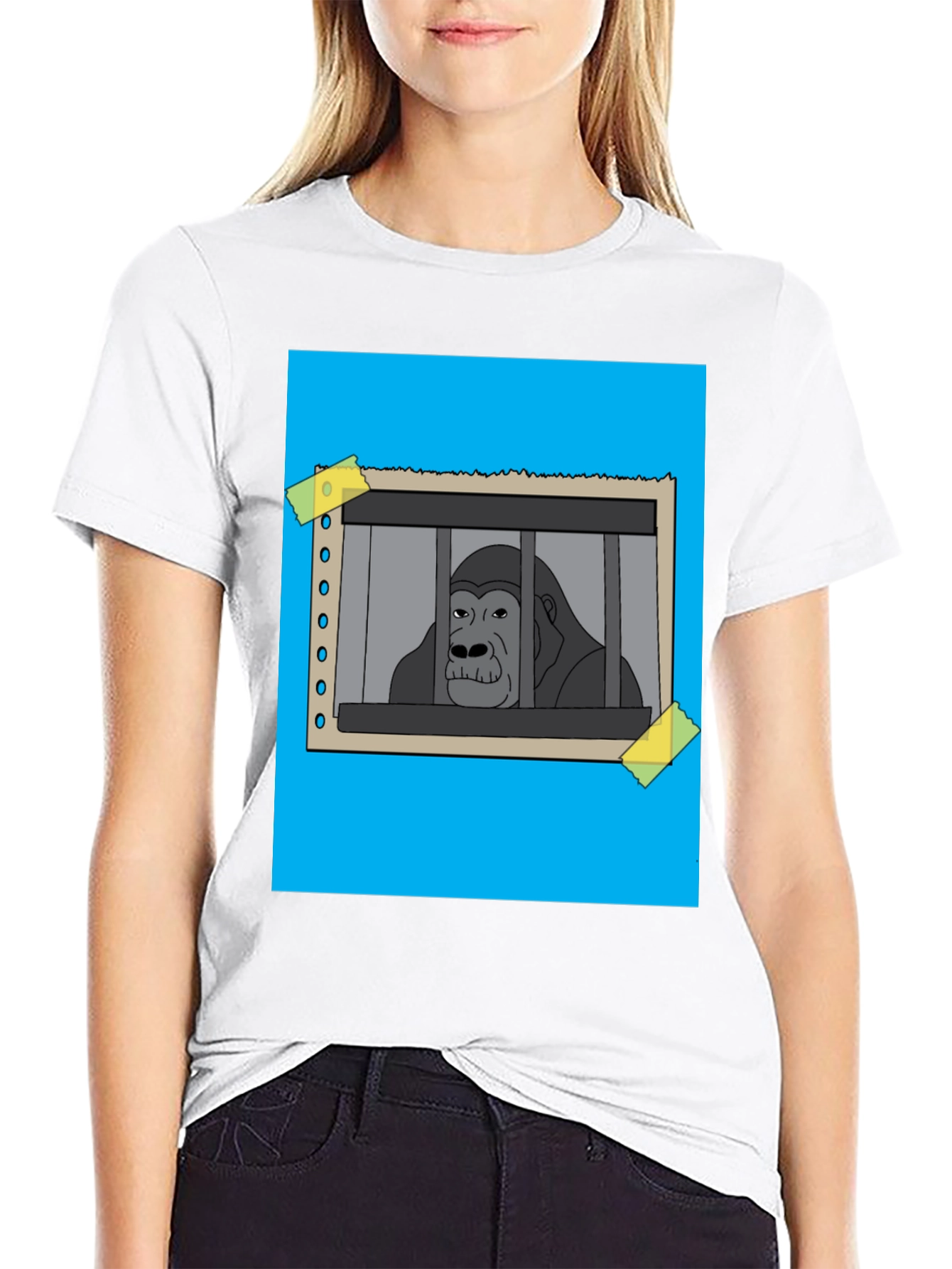 Black Gorilla Behind Bars Graphic T-Shirt view 9