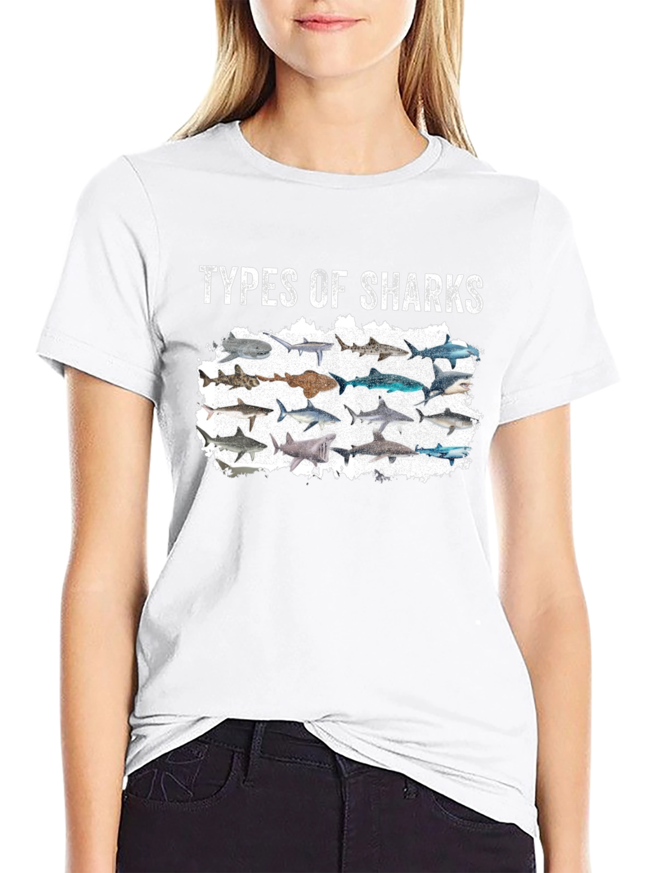 Black Types of Sharks Black T-Shirt view 9
