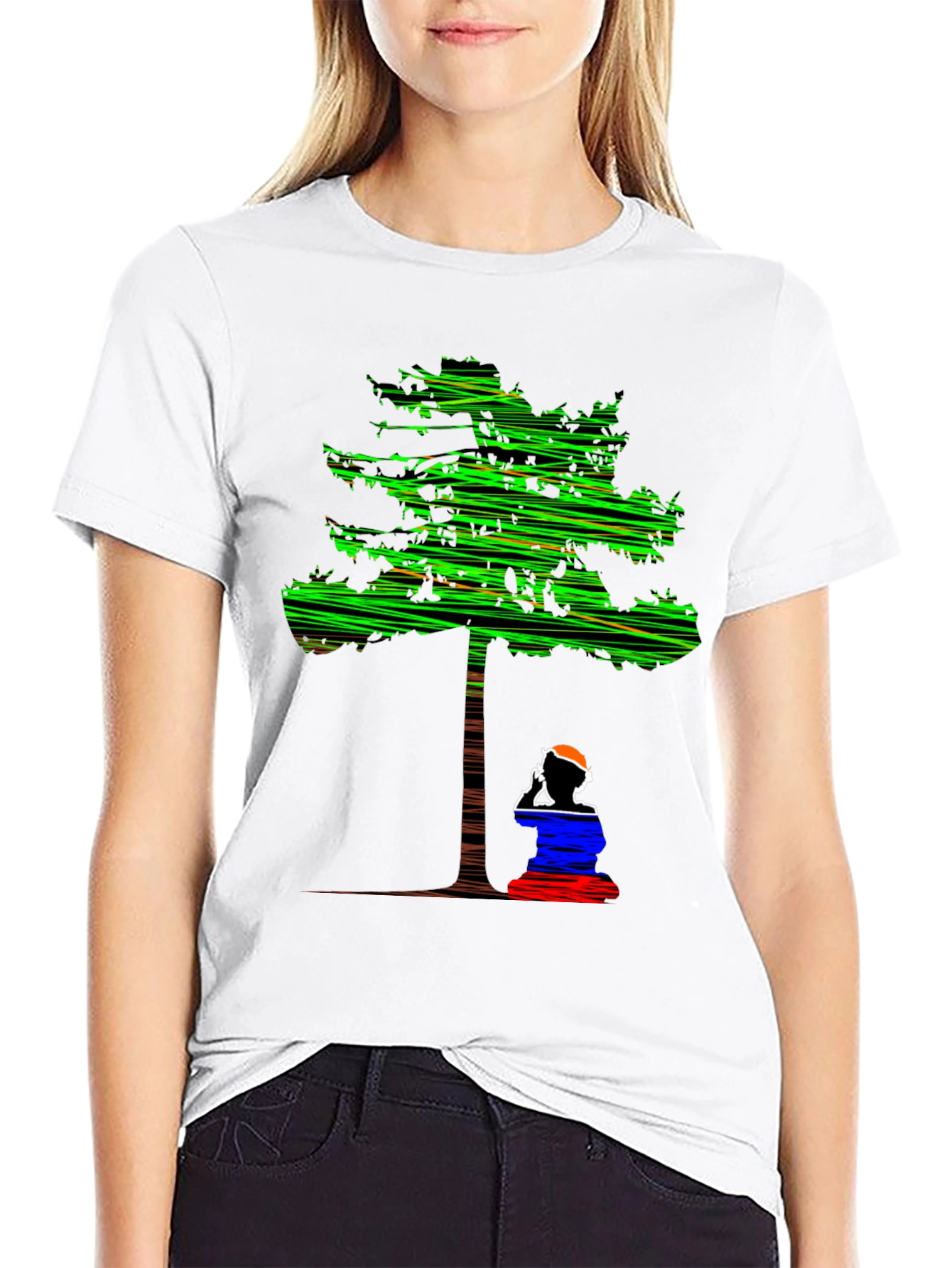 Black Abstract Tree Graphic Tee - Relaxed Fit Black T-Shirt view 9