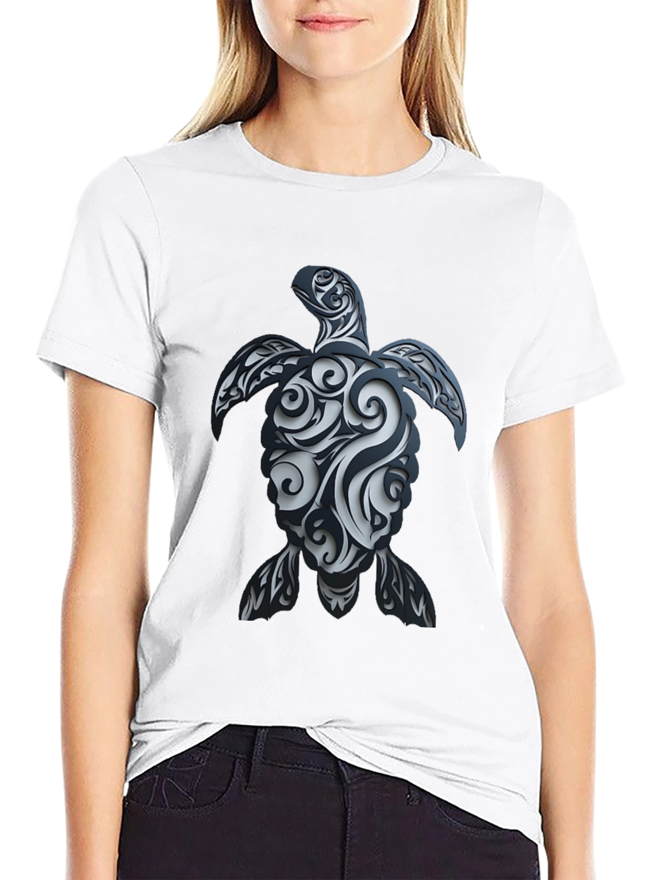 Black Tribal Turtle Graphic T-Shirt - Black view 9