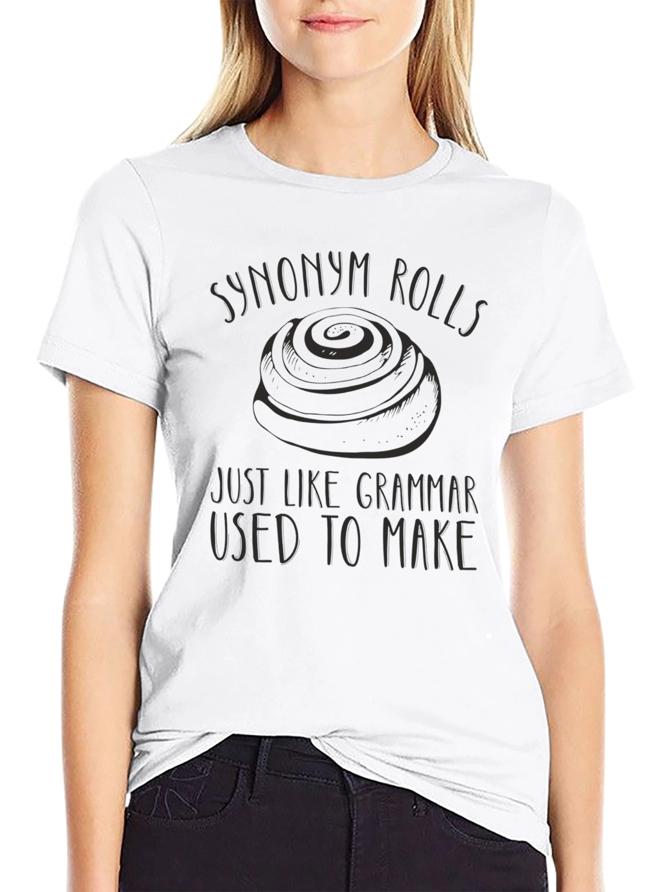 Black Synonym Rolls Grammar Pun Black T-Shirt view 9