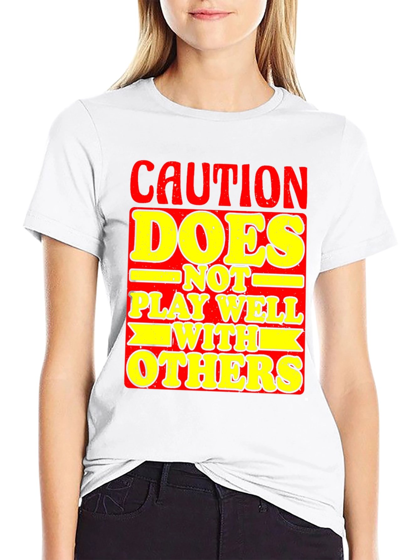 Black Caution Doesn't Play Well With Others Graphic Tee view 9