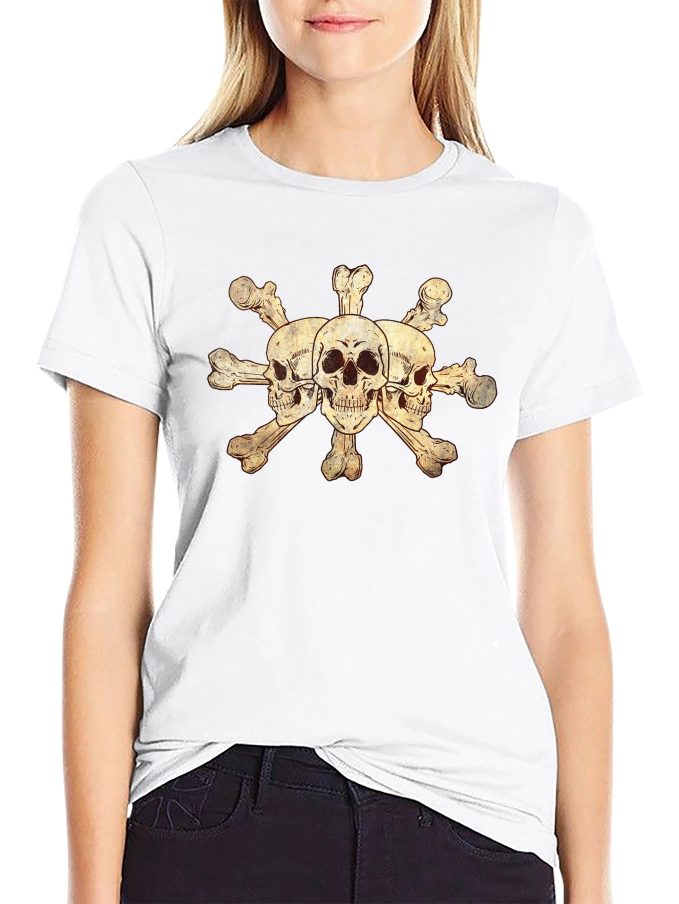 Black Skulls and Crossbones Graphic Tee - Black Cotton Blend view 9
