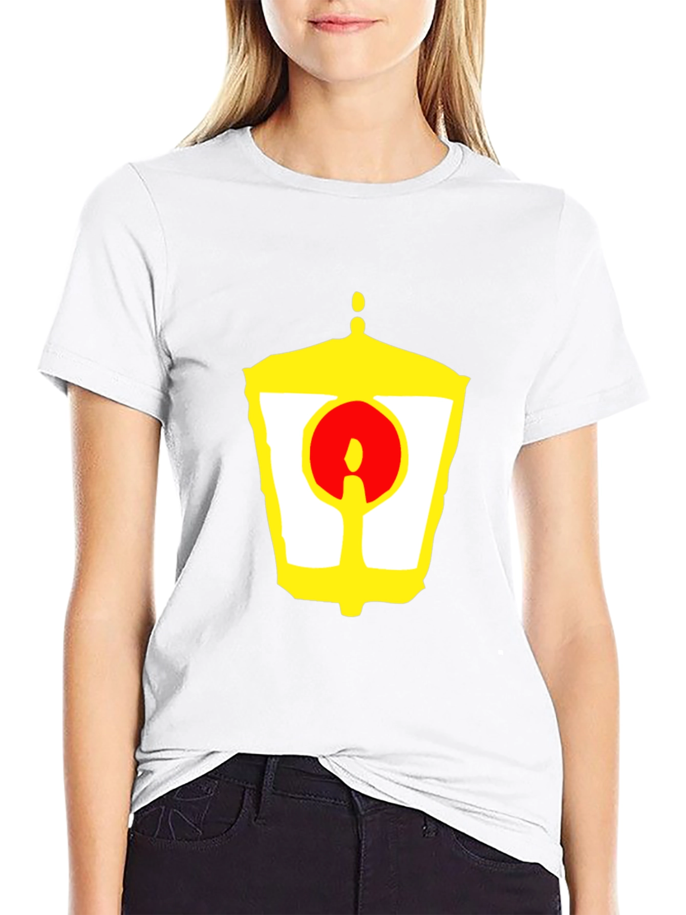 Black Unique Graphic Tee - Yellow Lantern and Red Circle Design view 9