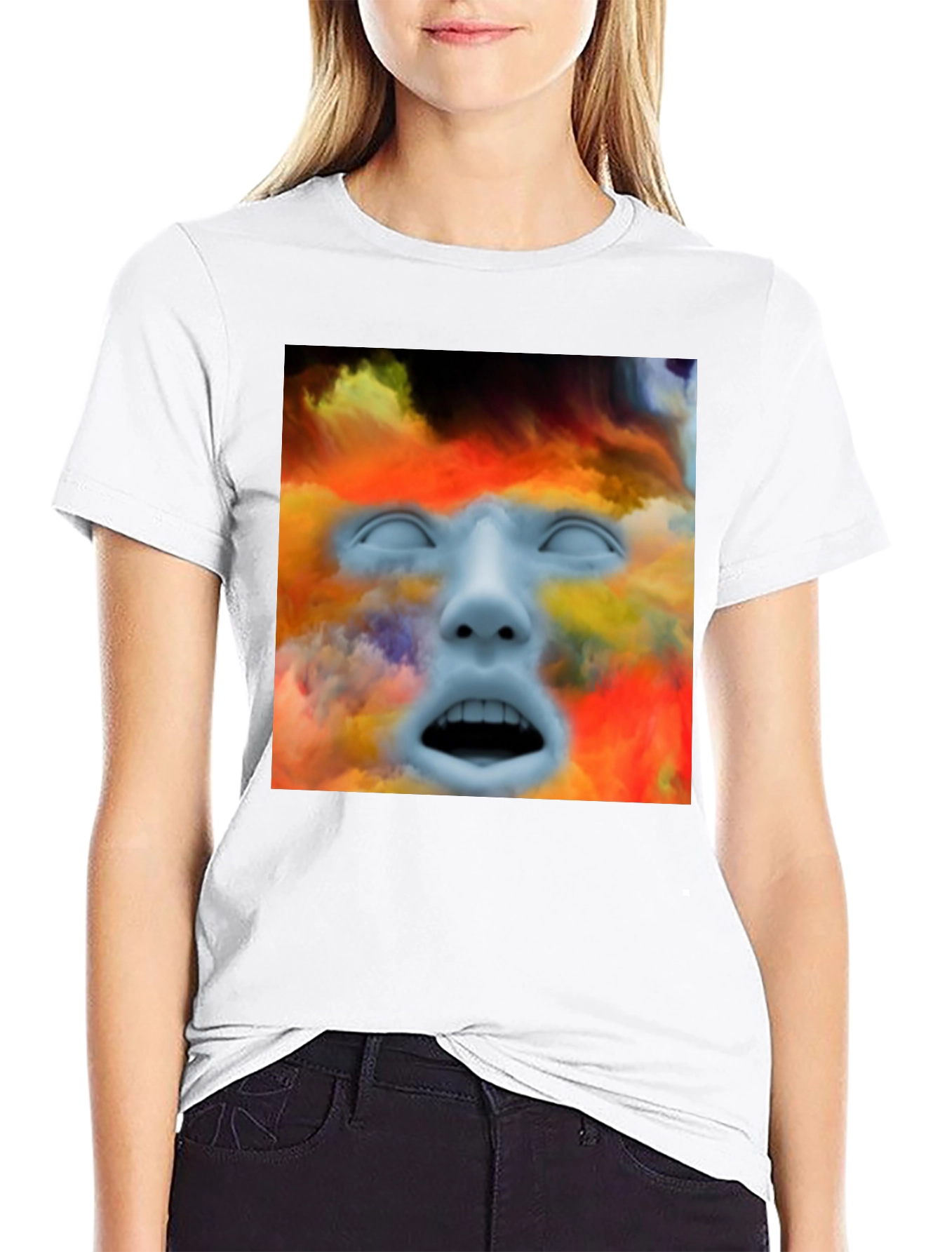 Black Surreal Face Graphic T-Shirt - Artistic Expression view 9
