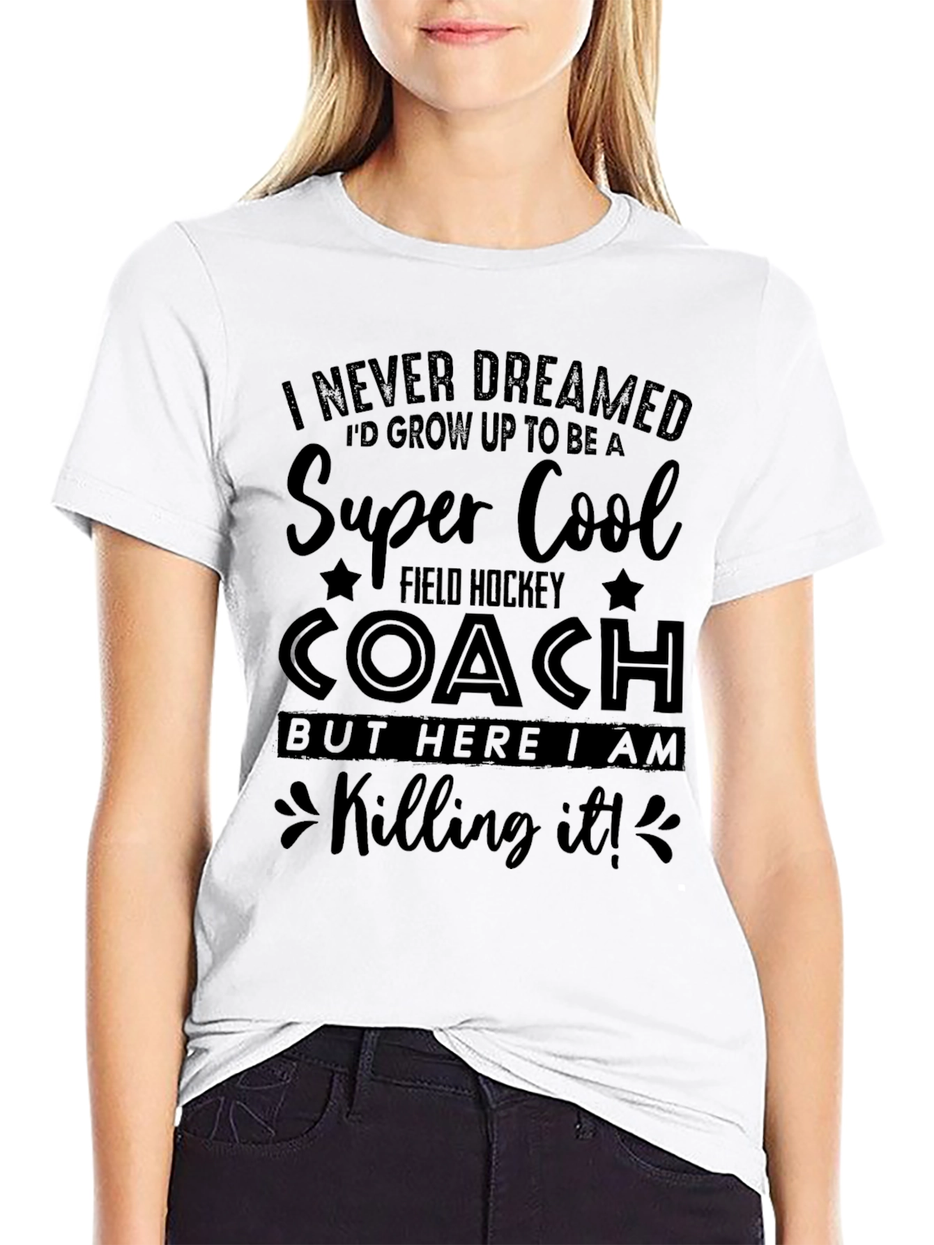 Black Super Cool Field Hockey Coach Graphic T-Shirt view 9