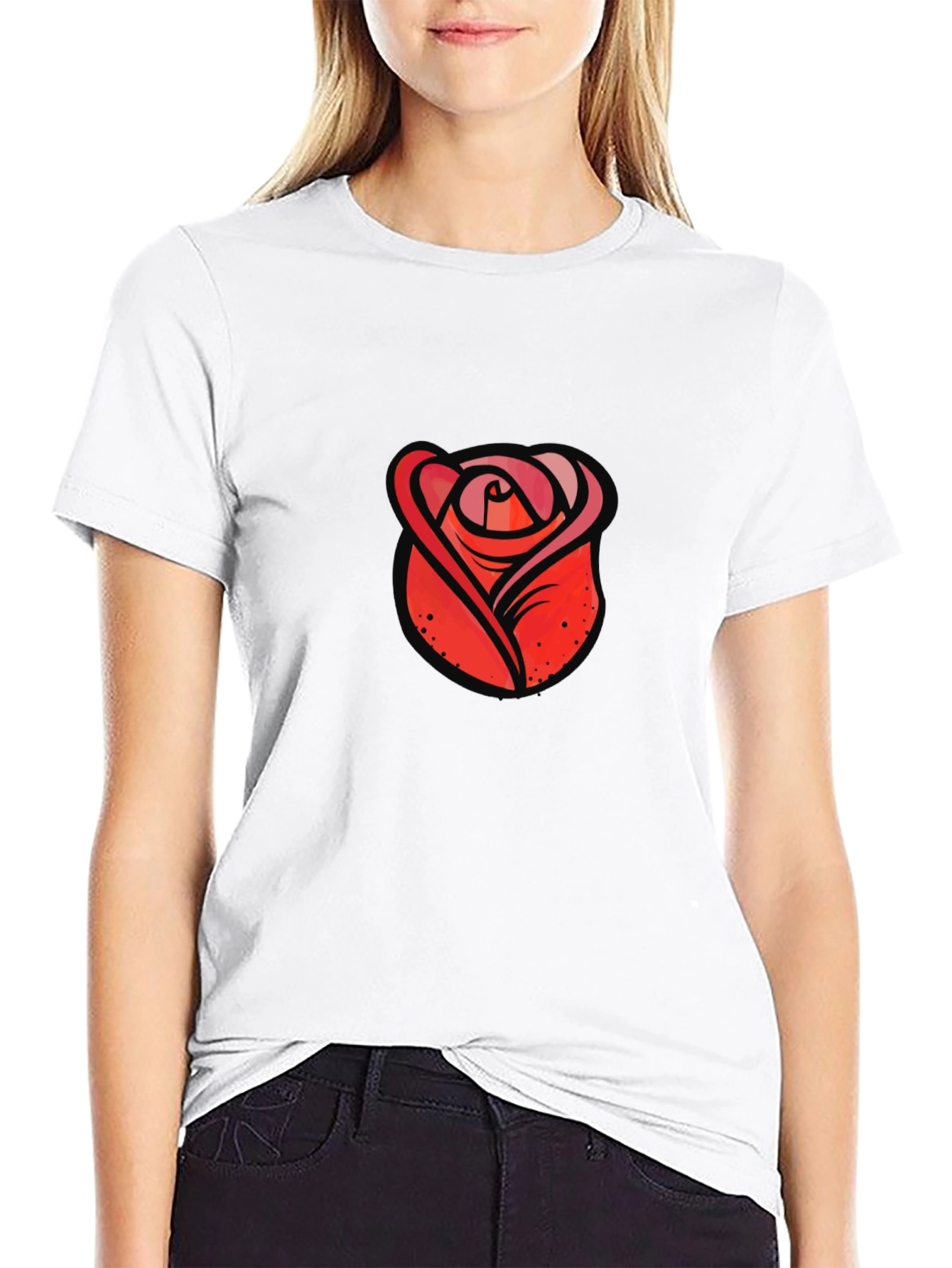 Black Red Rose Graphic Black T-Shirt view 9