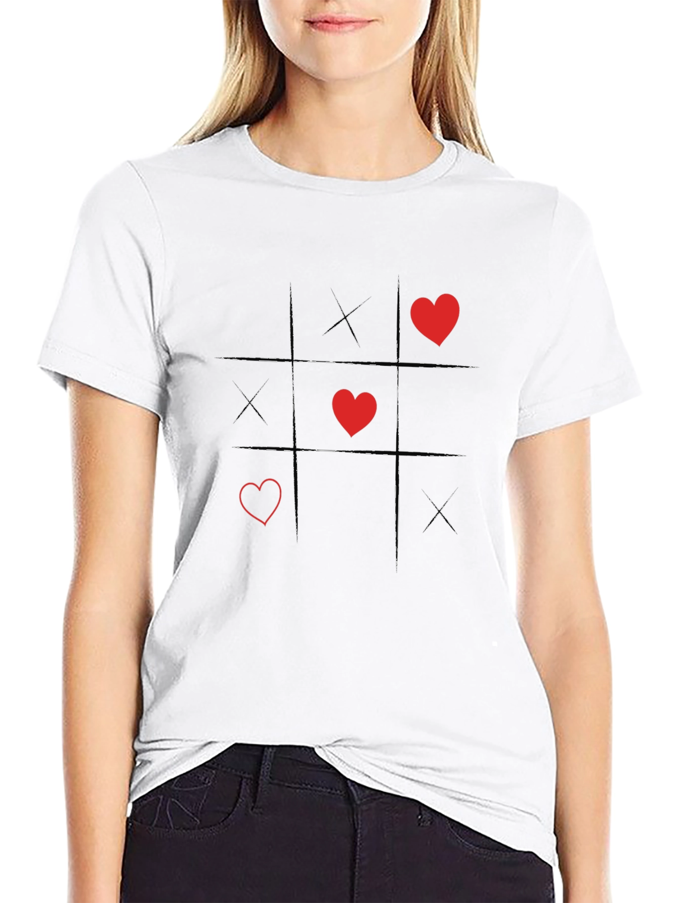 Black Tic-Tac-Toe Hearts & Kisses Black Graphic Tee view 9