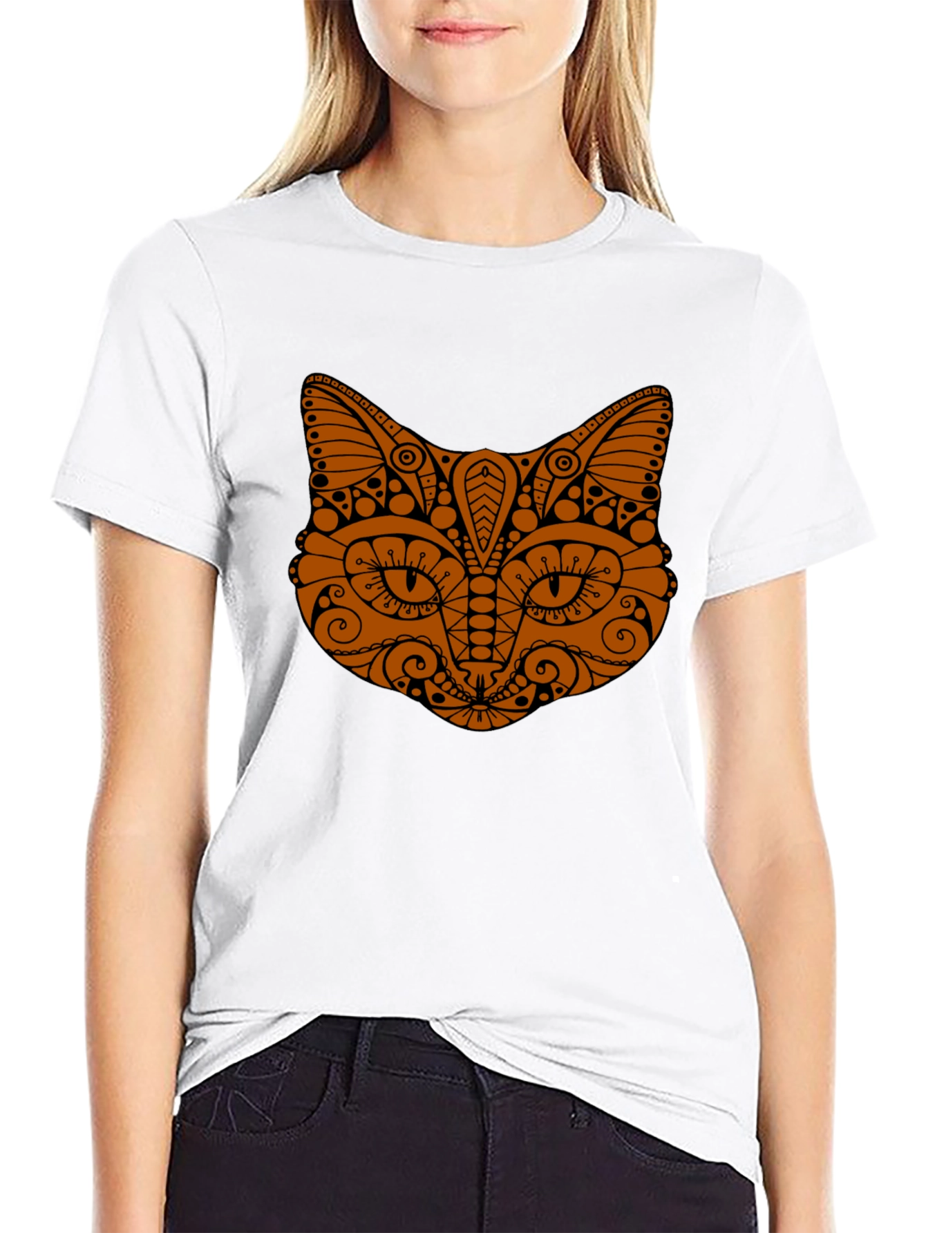 Black Tribal Cat Graphic Tee - Stylish Black T-Shirt view 9