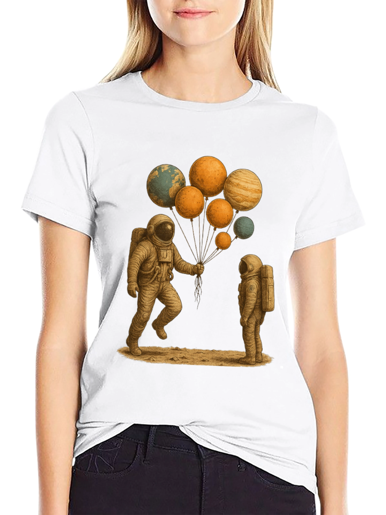 Black Astronauts and Planet Balloons Graphic Tee view 9
