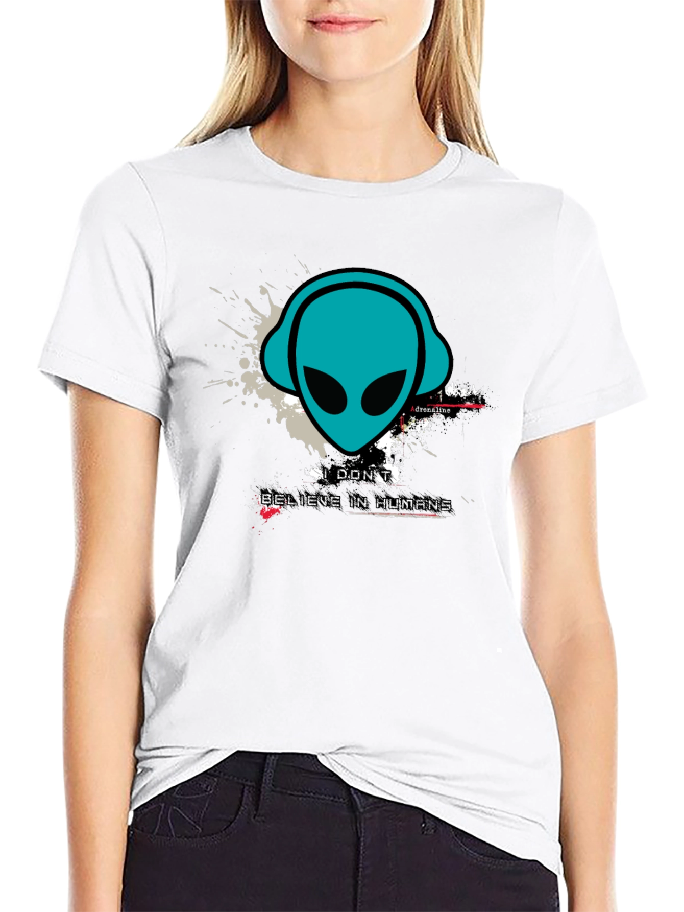 Black Alien Headphones Graphic Tee - Believe in Humans? view 9
