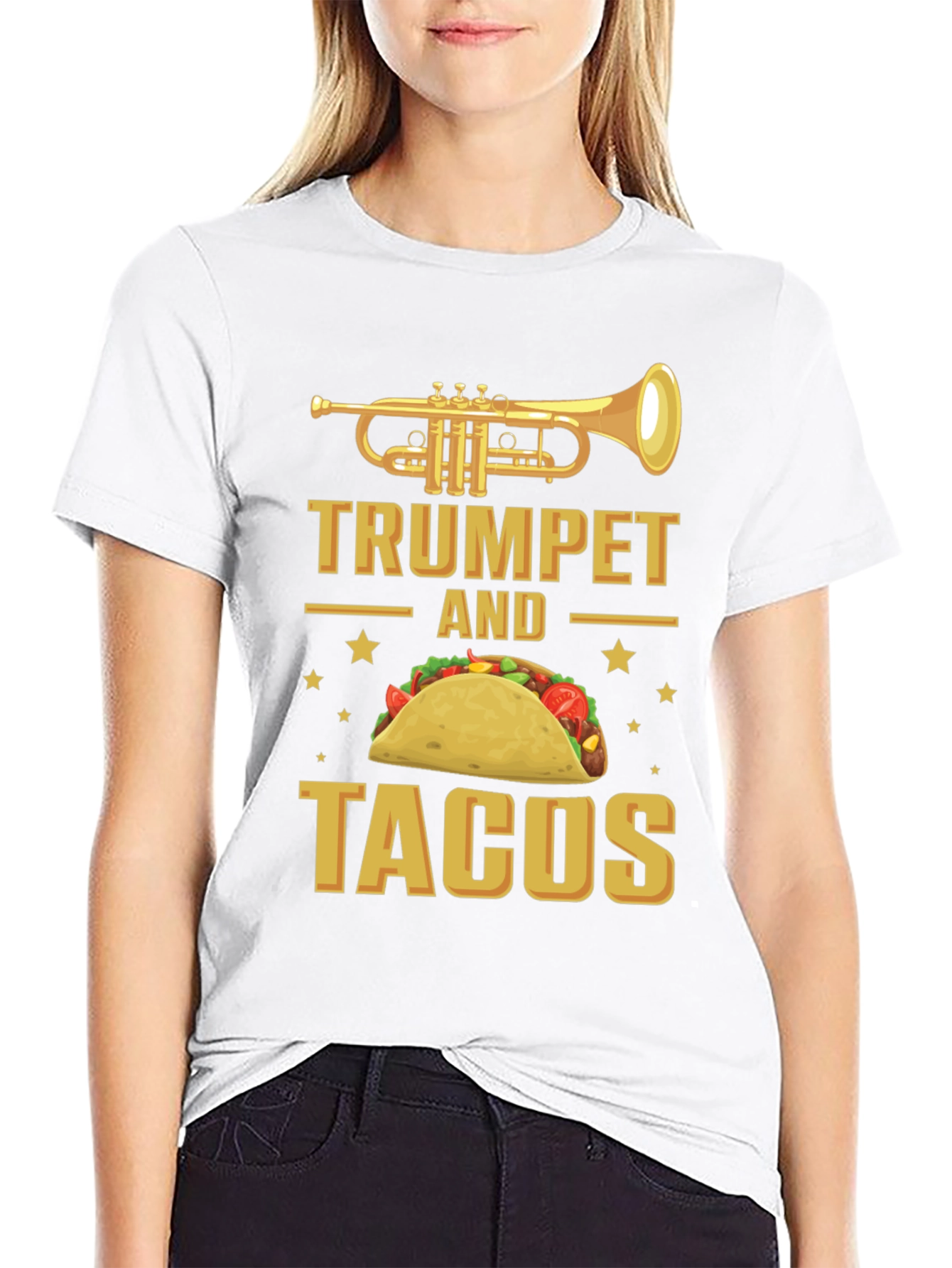 Black Trumpet and Tacos Graphic T-Shirt Funny Music Food Tee view 9