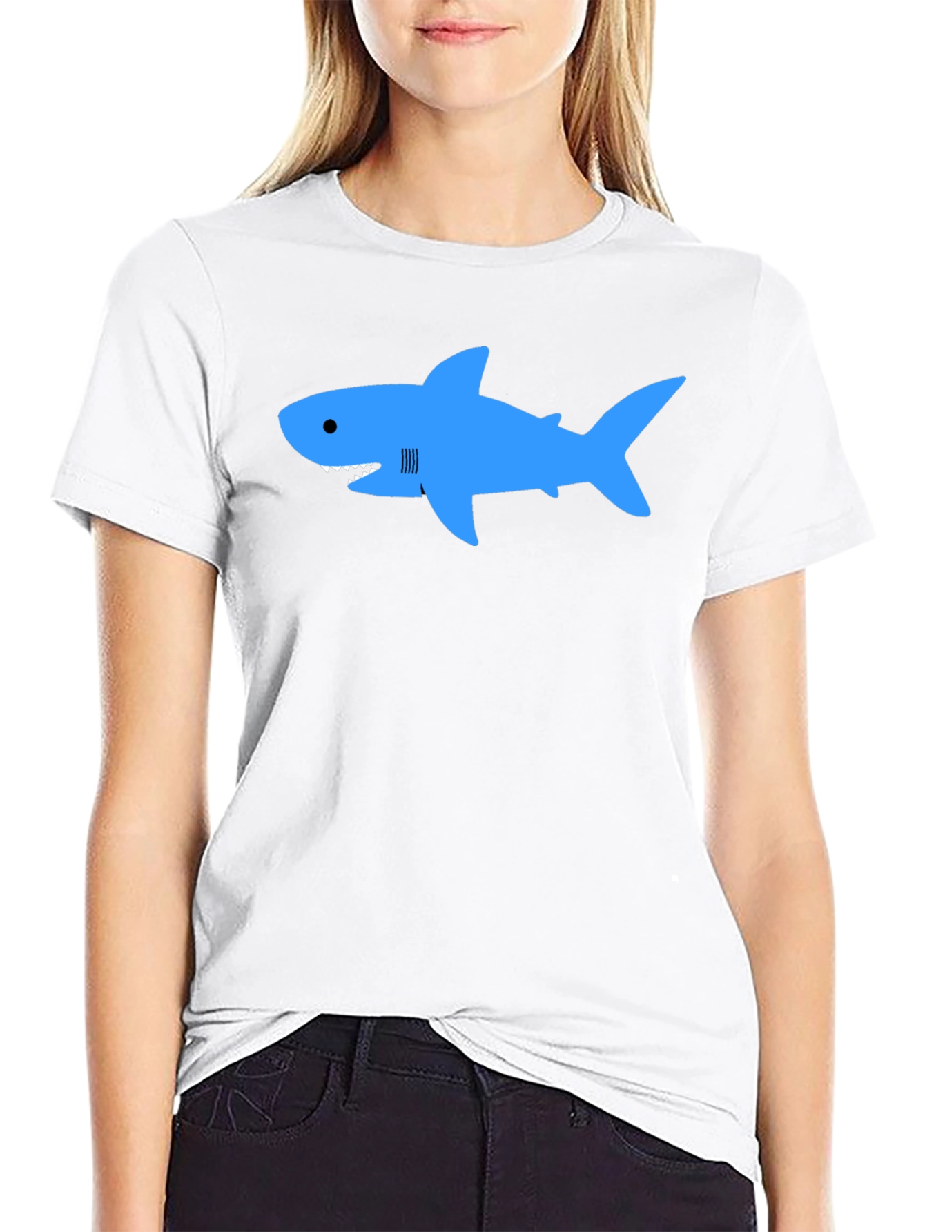 Black Blue Shark Graphic T-Shirt - Classic Crew Neck view 9