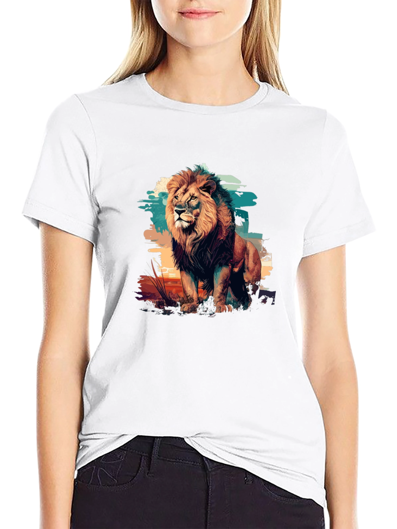 Black Lion Graphic Print Black T-Shirt view 9