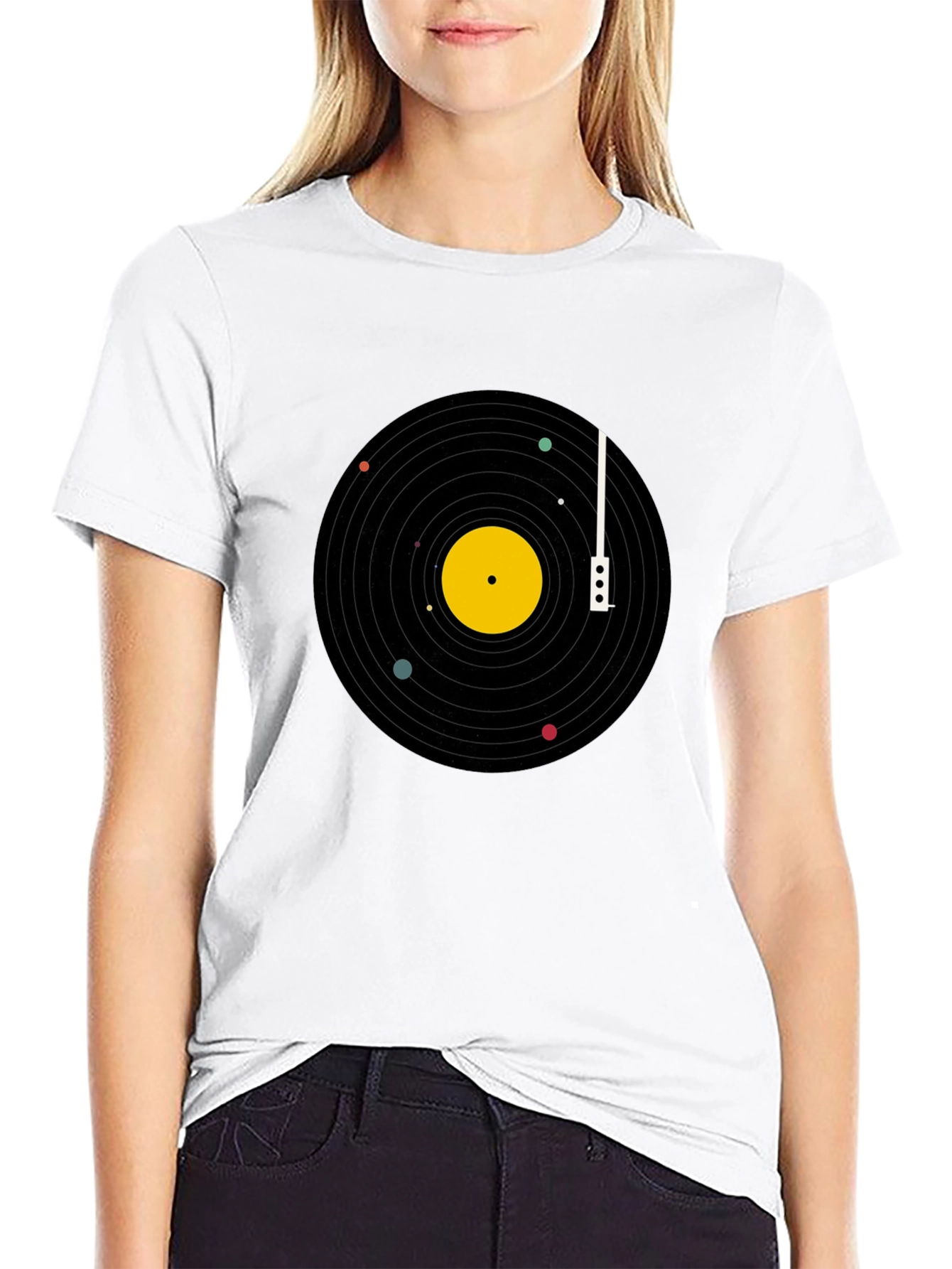 Black Planetary Vinyl Record T-Shirt - Black Cotton Tee view 9