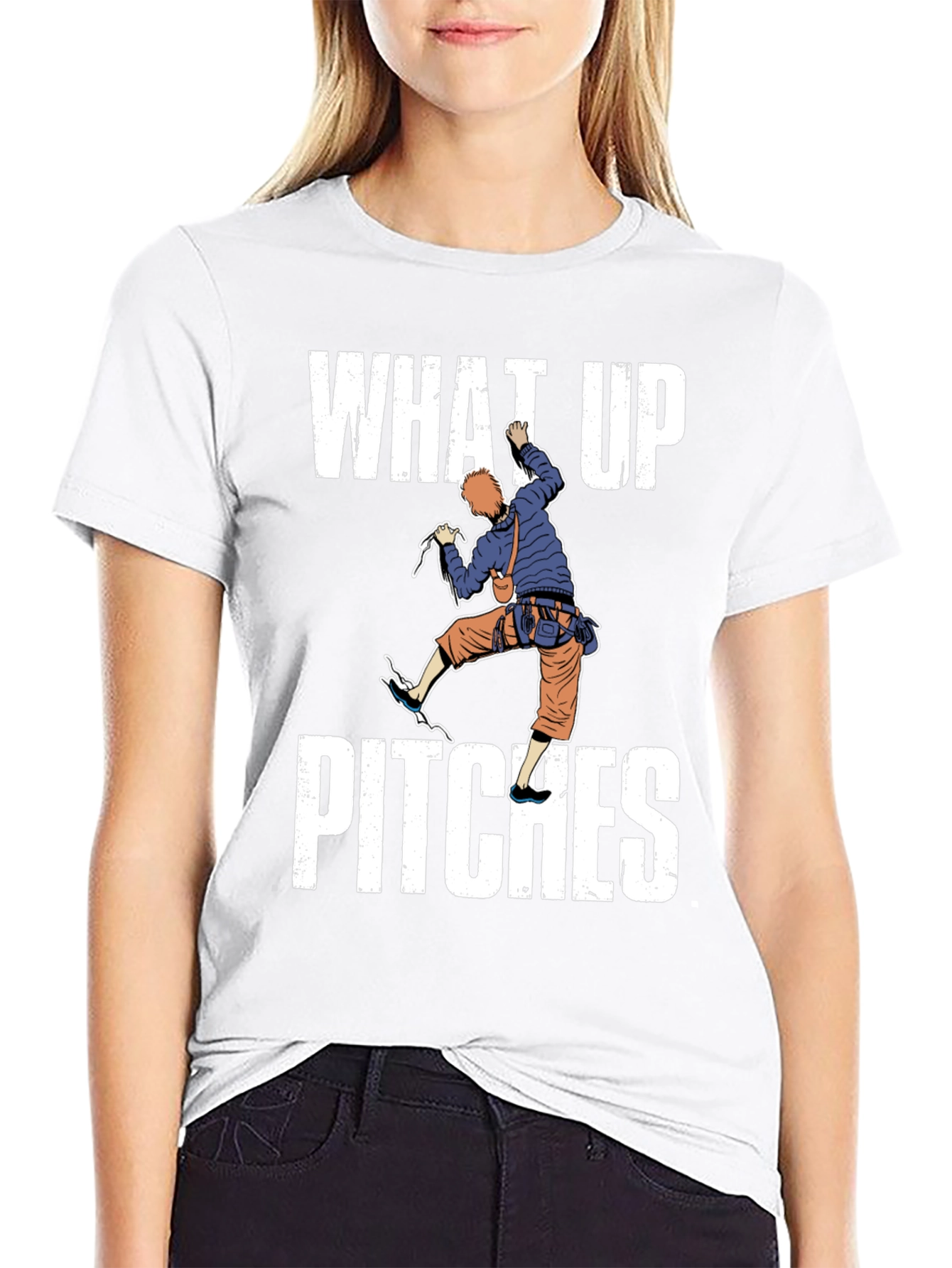 Black What Up Pitches Climbing Graphic T-Shirt view 9