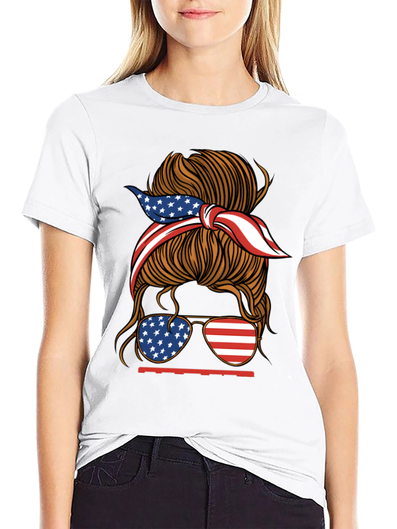 Black Patriotic Messy Bun Women's Graphic Tee view 9