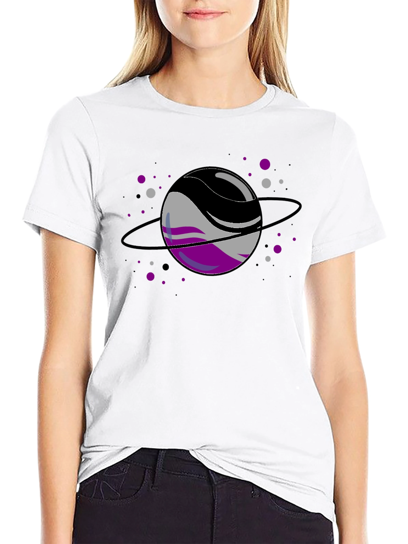 Black Asexual Pride Planet T-Shirt view 9