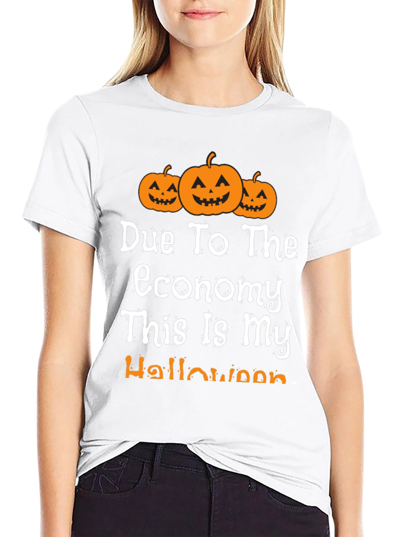 Black Funny Halloween Economy Pumpkin T-Shirt view 9
