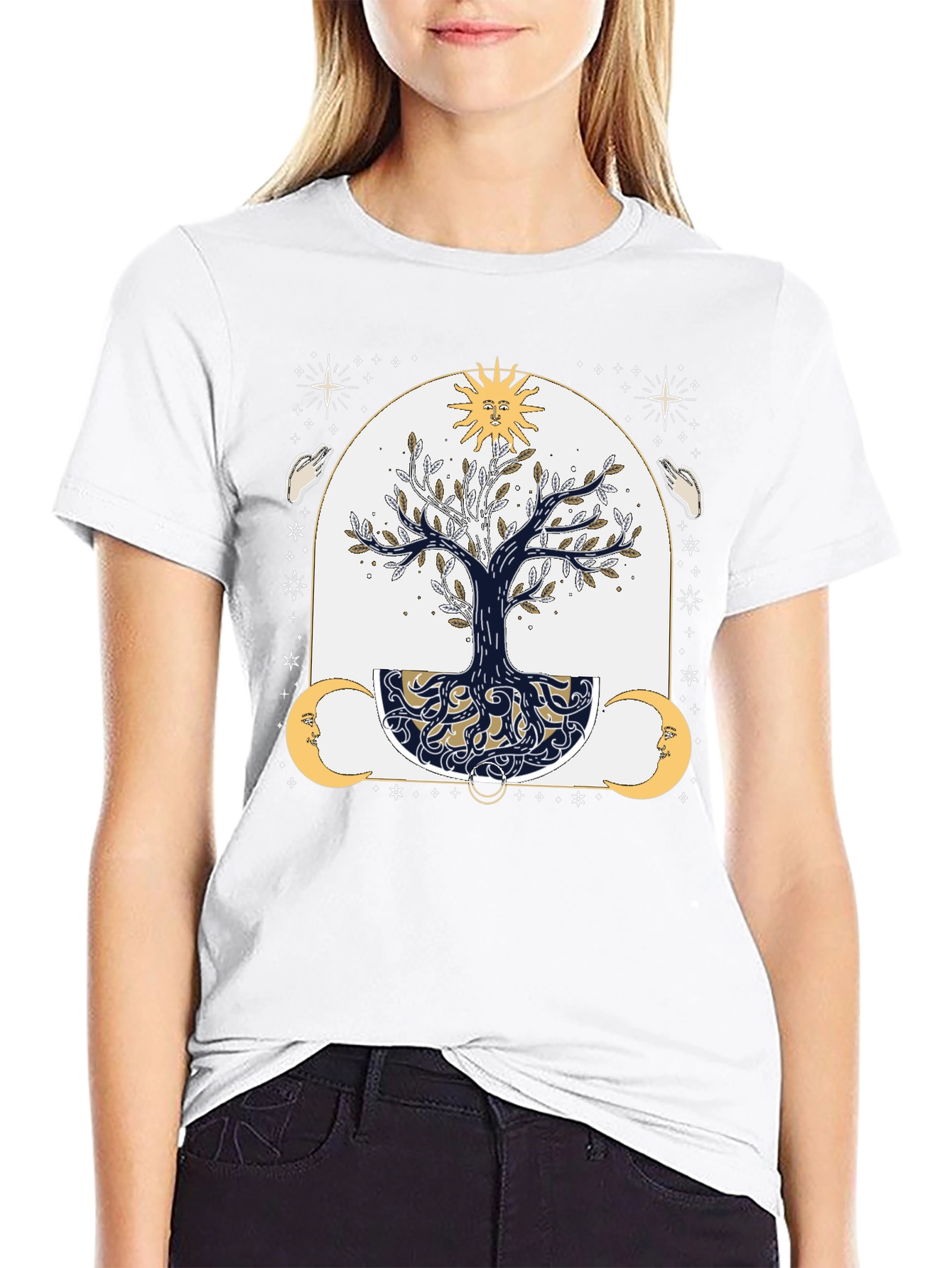 Black Mystic Tree Graphic Tee - Sun, Moon, and Stars view 9