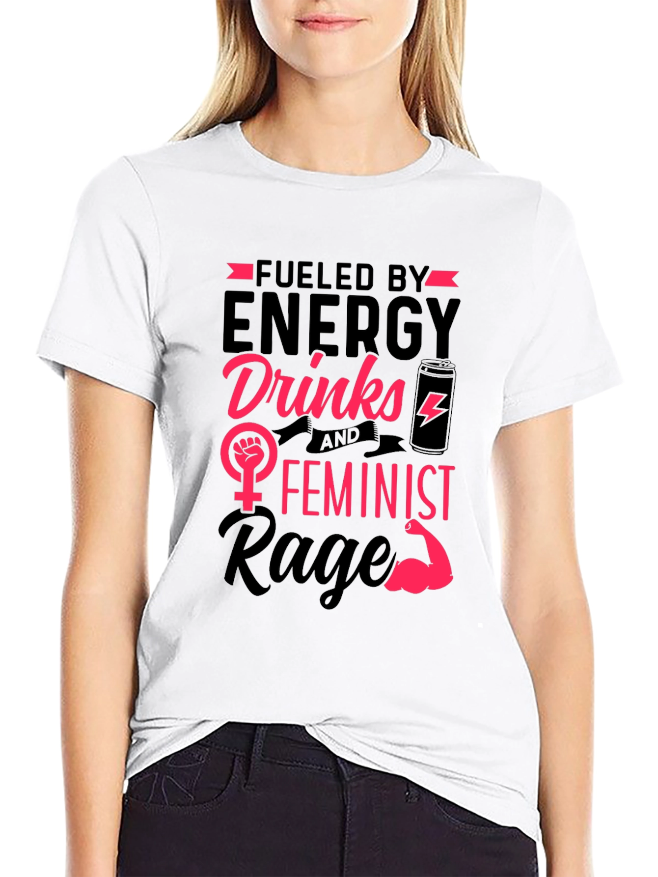 Black Fueled by Energy Drinks Feminist Rage T-Shirt view 9